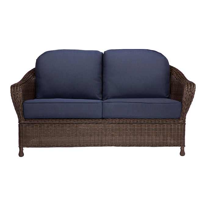 Allen Roth Mcaden Wicker Outdoor Loveseat With Cushion S And Blue Steel Frame In The Patio Sectionals Sofas Department At Com - Allen Roth Outdoor Furniture Replacement Parts