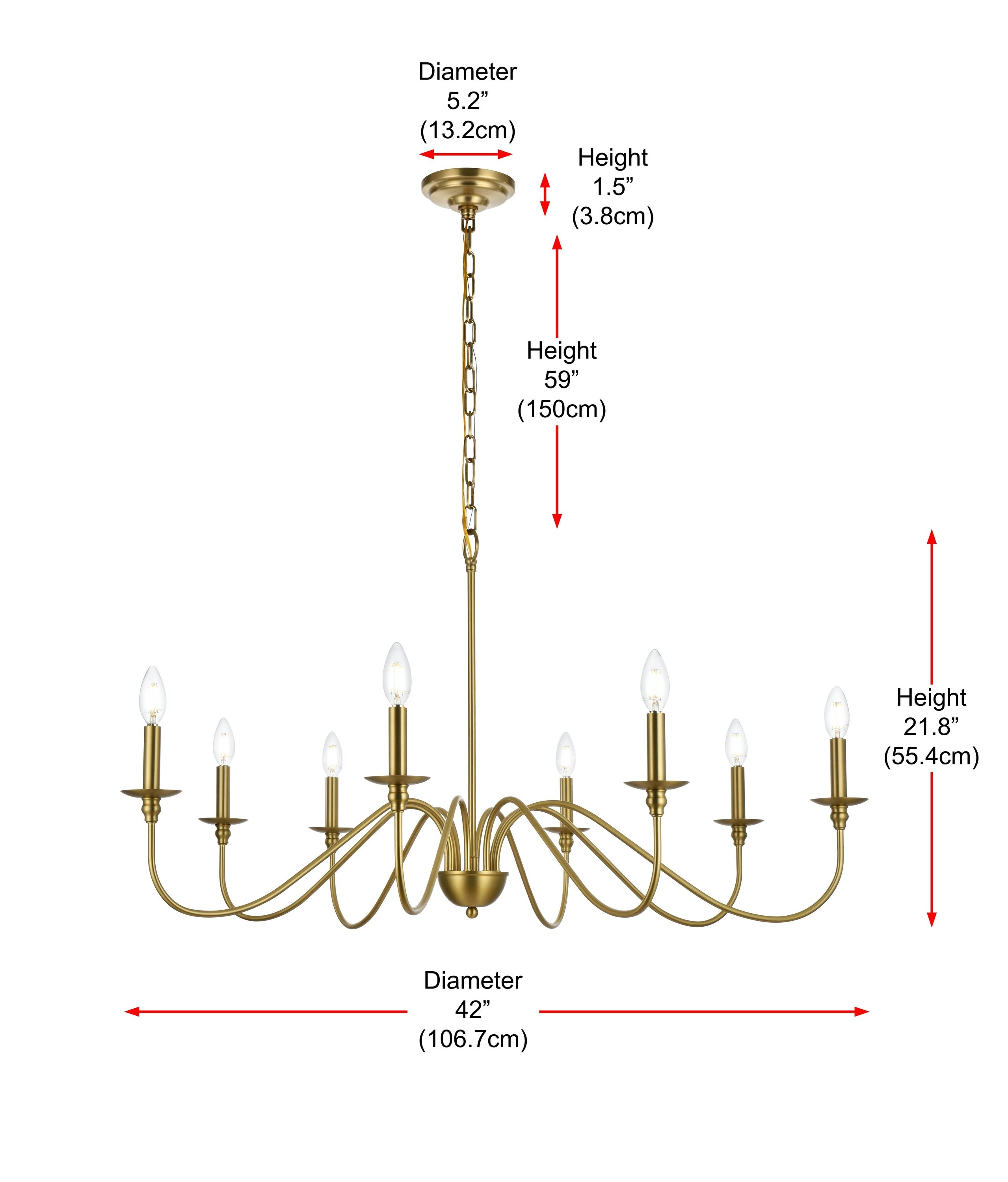 Satin Gold 42" 8-Light Metal Chandelier with Adjustable Chain