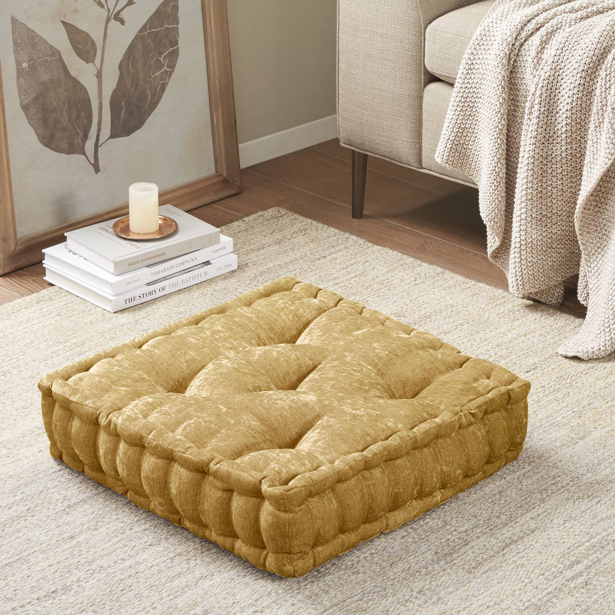 Roomfitters 20x20 Inch Chenille Square Floor Pillow Cushion Tufted Thick Floor Seating for Living Room Bedroom Yellow #RF-B035P529136