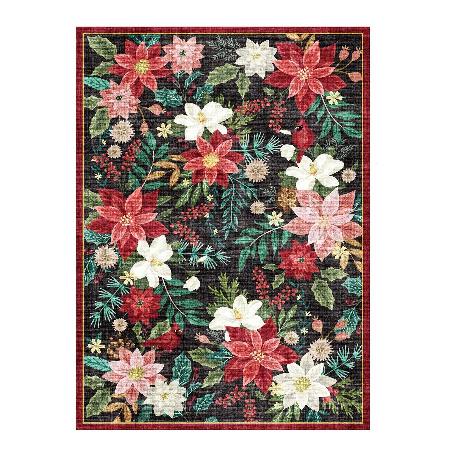 Holiday Living 47765 3 x 5 (ft) Loomed Black Poinsettias Rectangular Indoor Floral/Botanical Pet Friendly Area rug