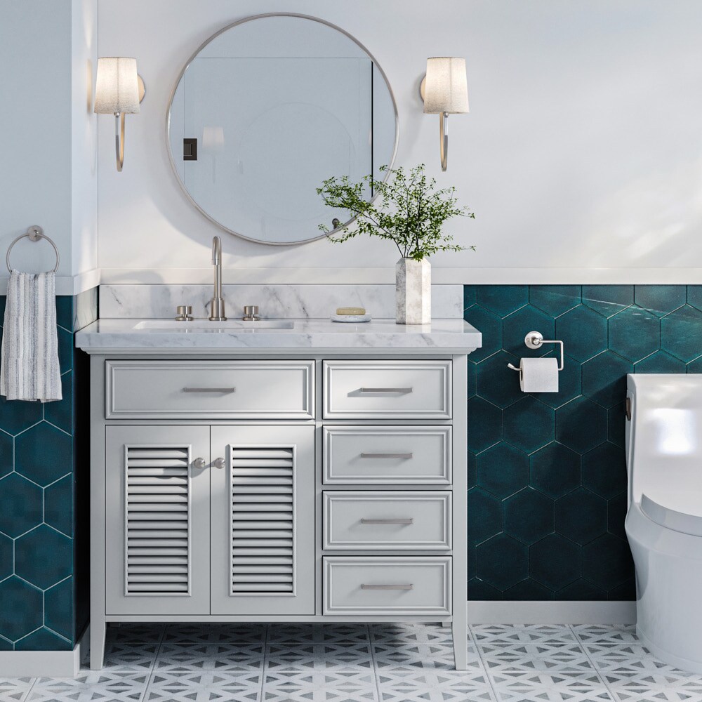 ARIEL D043S-L-VO-GRY Kensington 43-in Gray Undermount Single Sink Bathroom Vanity with White Natural Marble Top