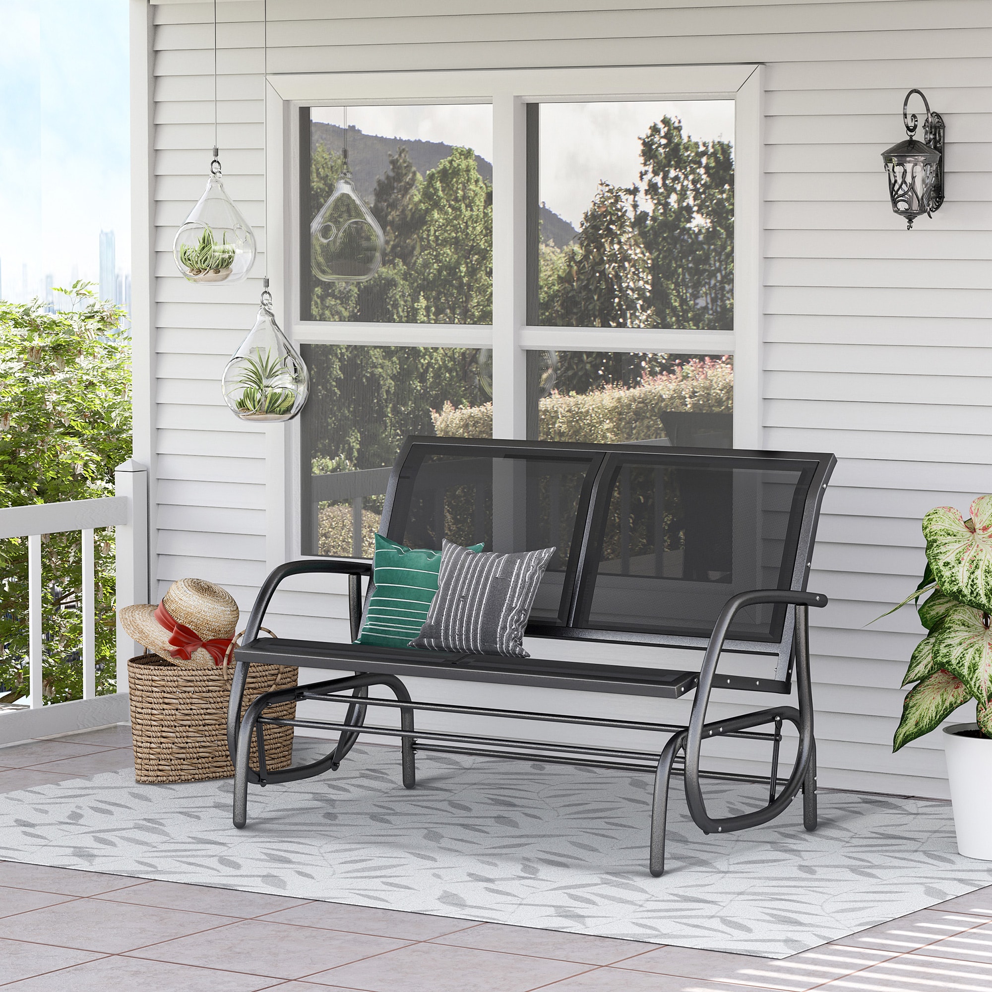 EXTRAUP Patio Bench 47.25-in W x 33.5-in H Grey Steel Love seat Bench