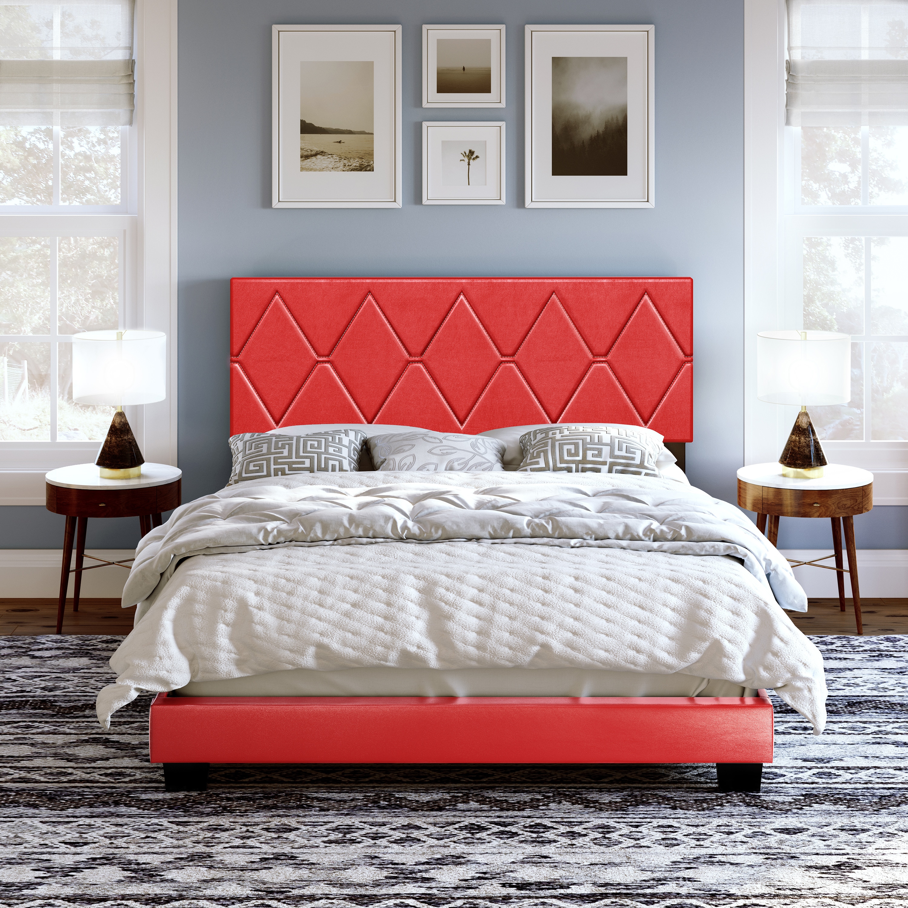 Boyd Sleep HC204604102 Charlat Leatherette Upholstered Platform Bed Frame with Headboard- Sturdy 4 Slat wood Support System- Requires Box Spring or Foundation