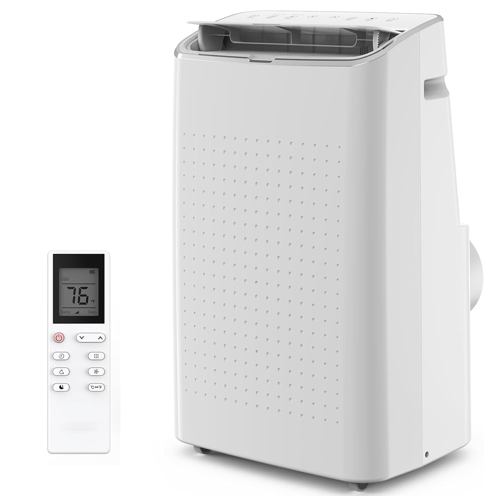 Qeetex FFF049 15000 BTU Portable Air Conditioner with Sleep Mode Cools up to 850 Sq.Ft. 4-in-1 Portable AC Unit for Rooms AC Unit with Installation Kit and Remote Control Dehumidifier Fan White