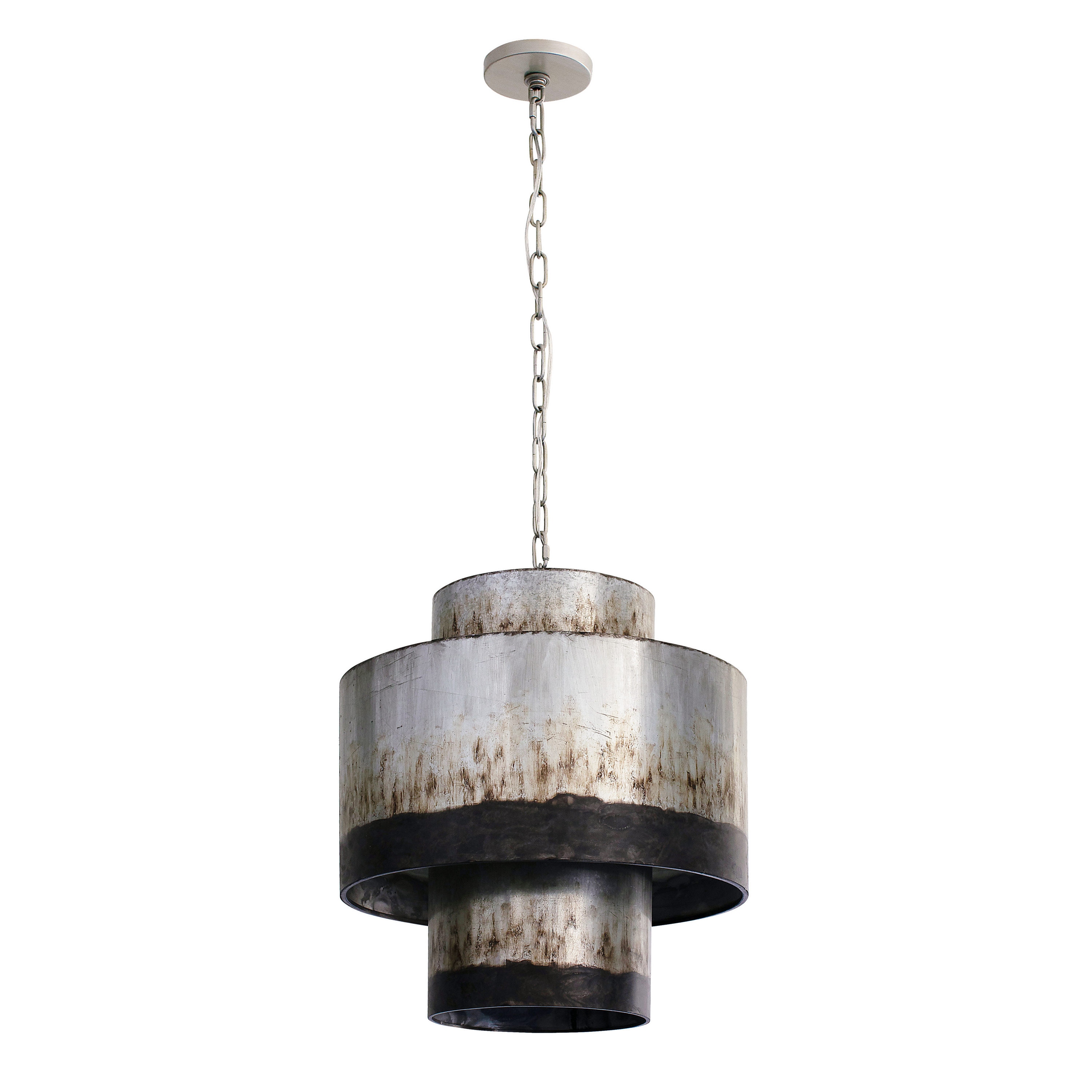 Varaluz 323F04OG Cannery 3 -Light Ombre Galvanized Transitional Drum Hanging Pendant light