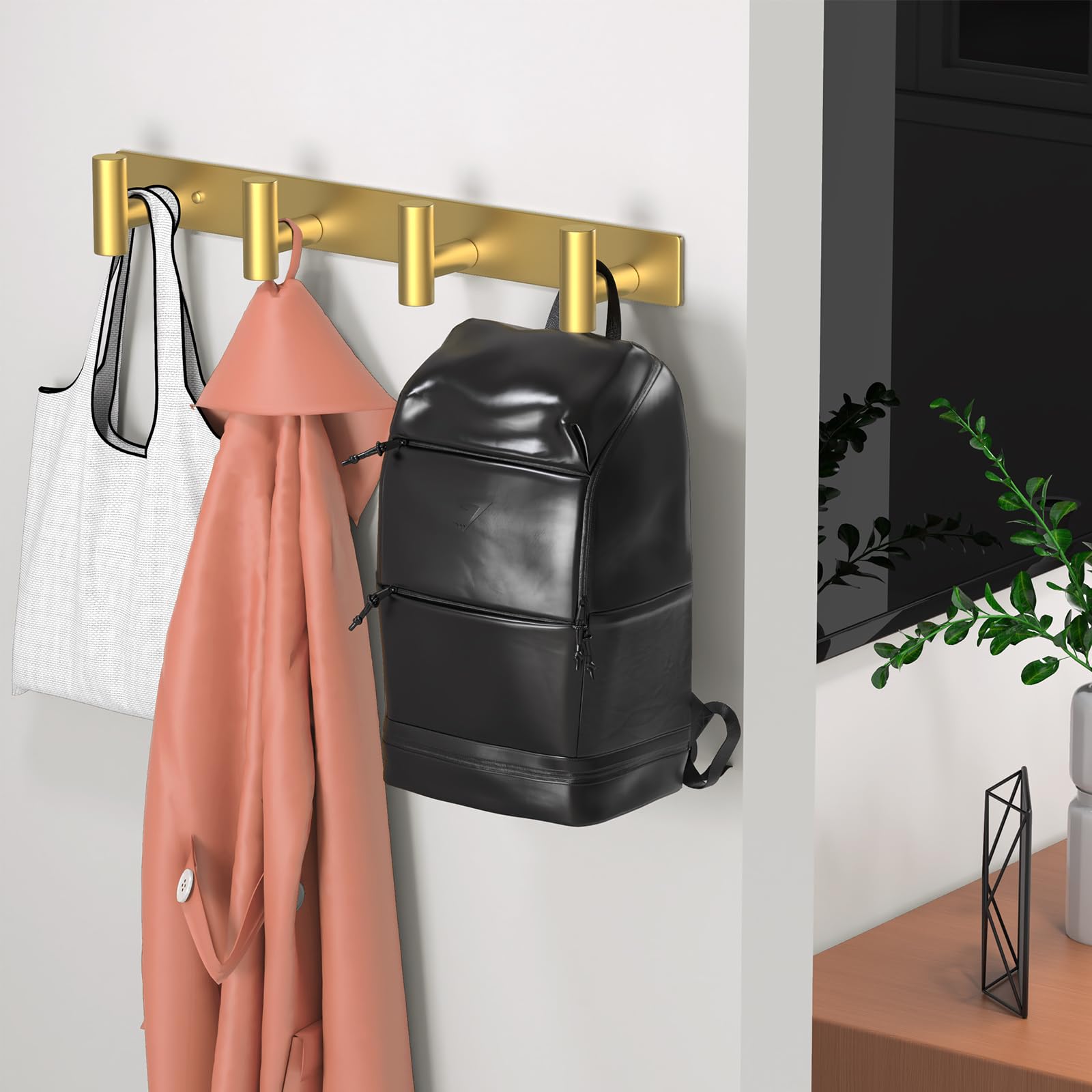 Lovav Gold T Shape 4 Hooks Stainless Steel Wall Mounted Coat Rack Heavy ...