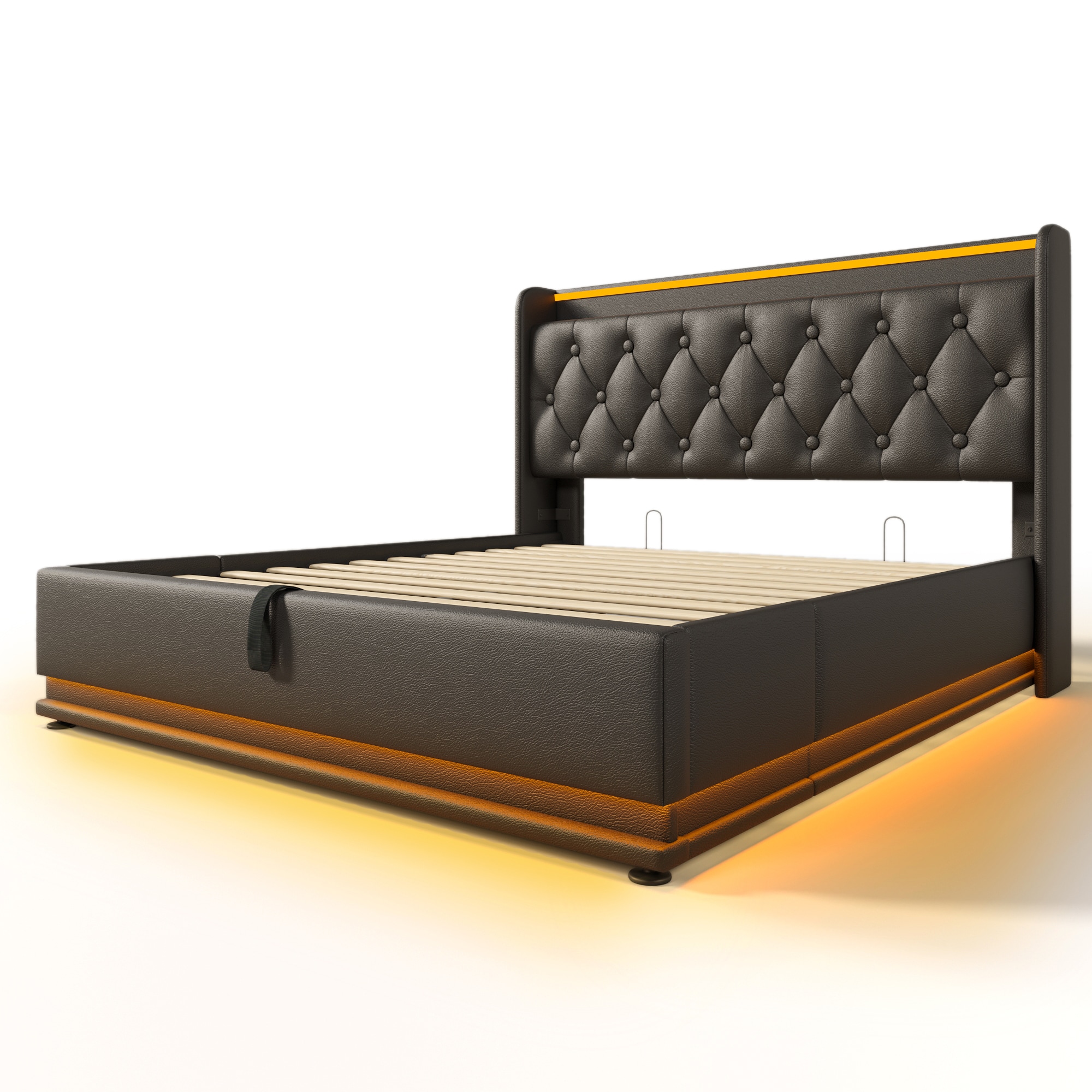 Bybafun YC4700015 Black Full Wood and metal Bed frame Bed with Storage