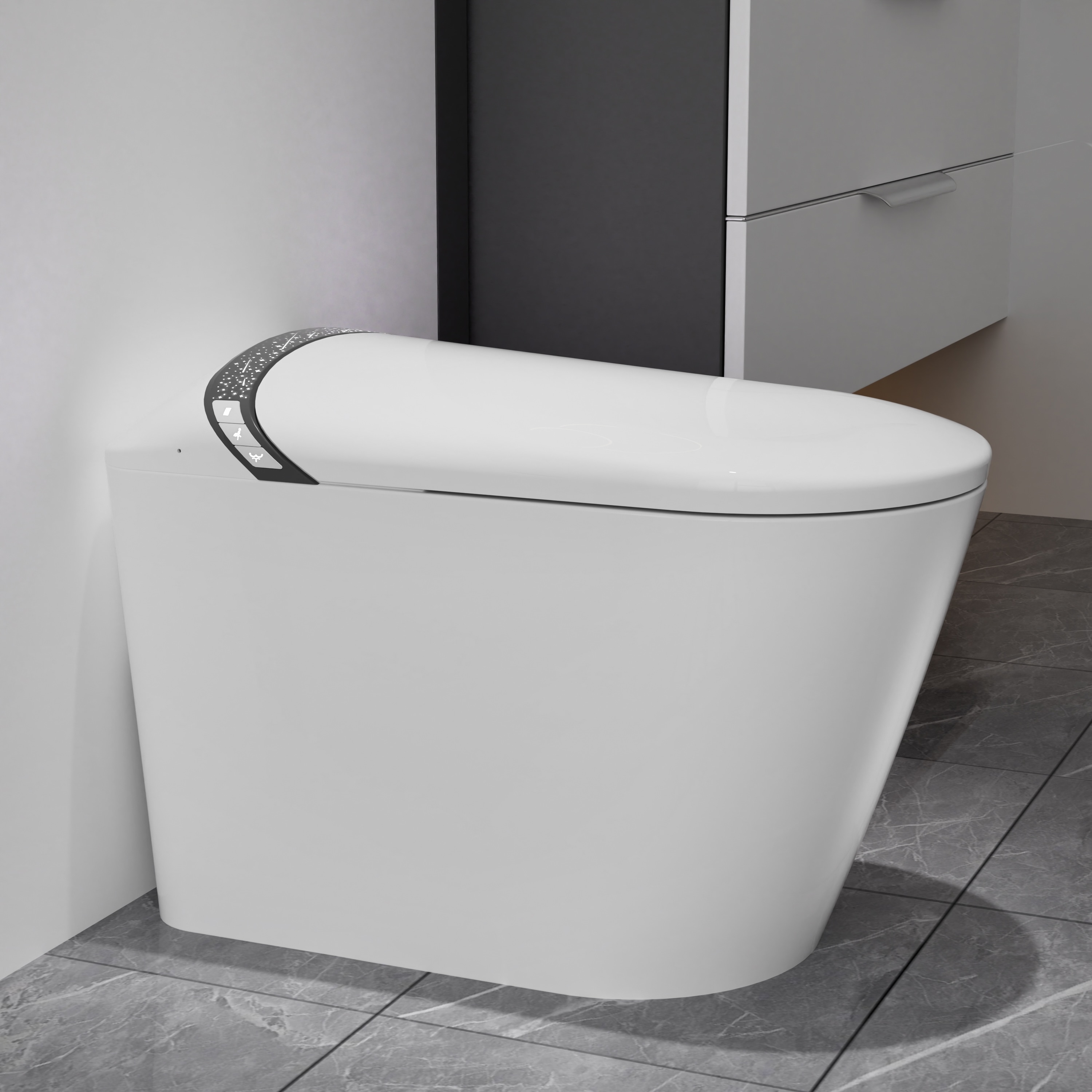 LOVMOR Elongated Smart Toilet Bidet Tankless Auto OpenClose Foot Kick LED Display Night Light Warm Water Dryer White