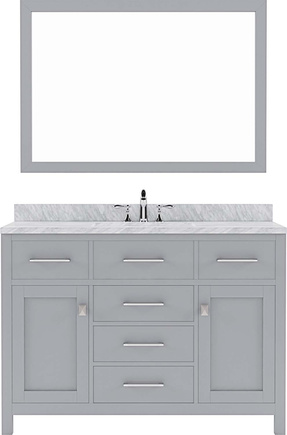 Caroline 48-in Gray Undermount Single Sink Bathroom Vanity with Italian Carrara White Marble Top (Mirror Included) | - Virtu USA MS-2048-WMRO-GR