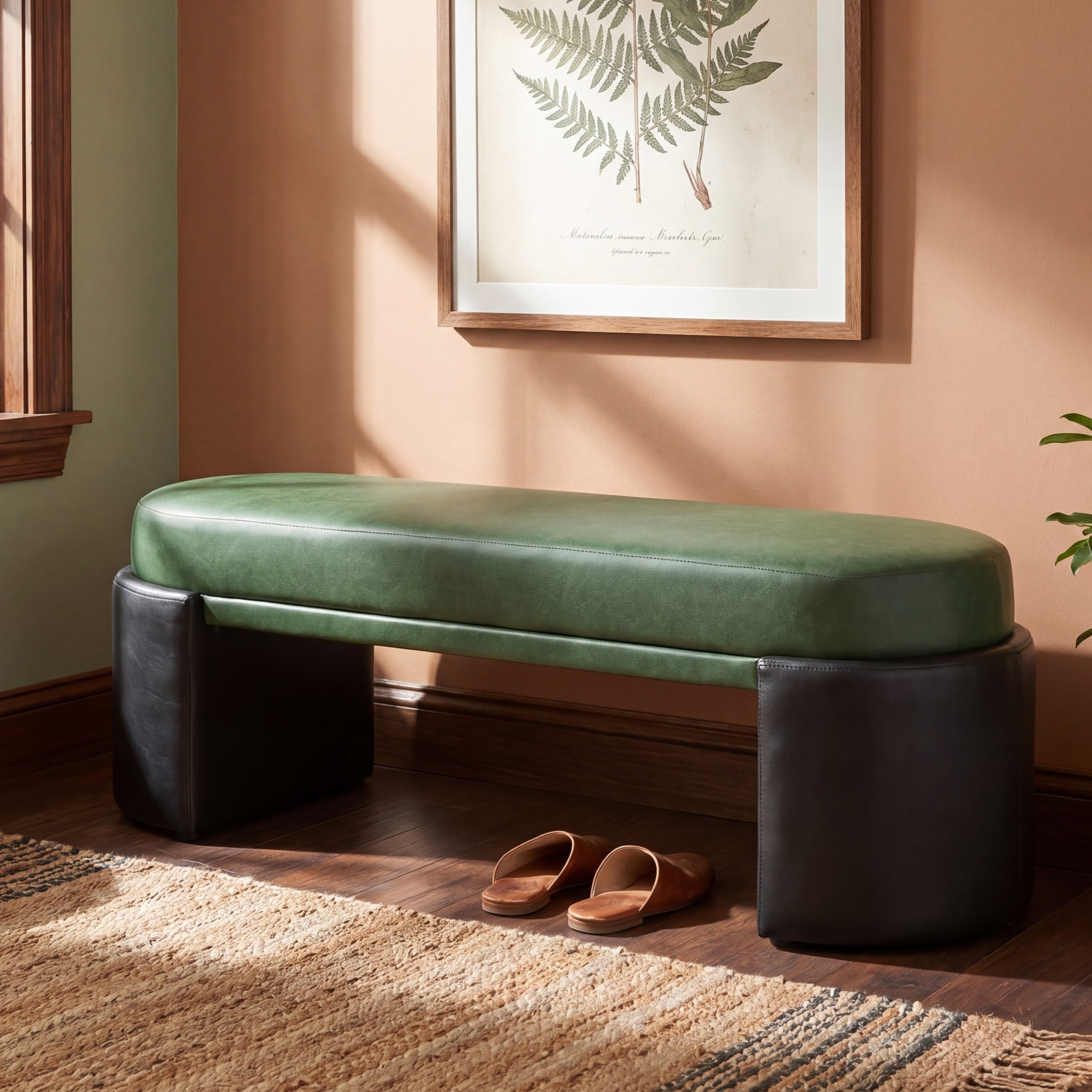 ModernLuxe Assembly Required Green  and  Black PU Upholstered Indoor Dining Bench  Rubber  and  Plywood Frame  48.03inch L Modern Accent Bench  250 lbs Capacity