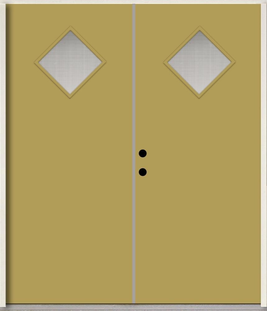RELIABILT LO1067505 Spotlights 64-in x 80-in x Fiberglass 1/4 lite Right-hand inswing Meadowlark paint Painted Prehung Double Front Door Insulating core