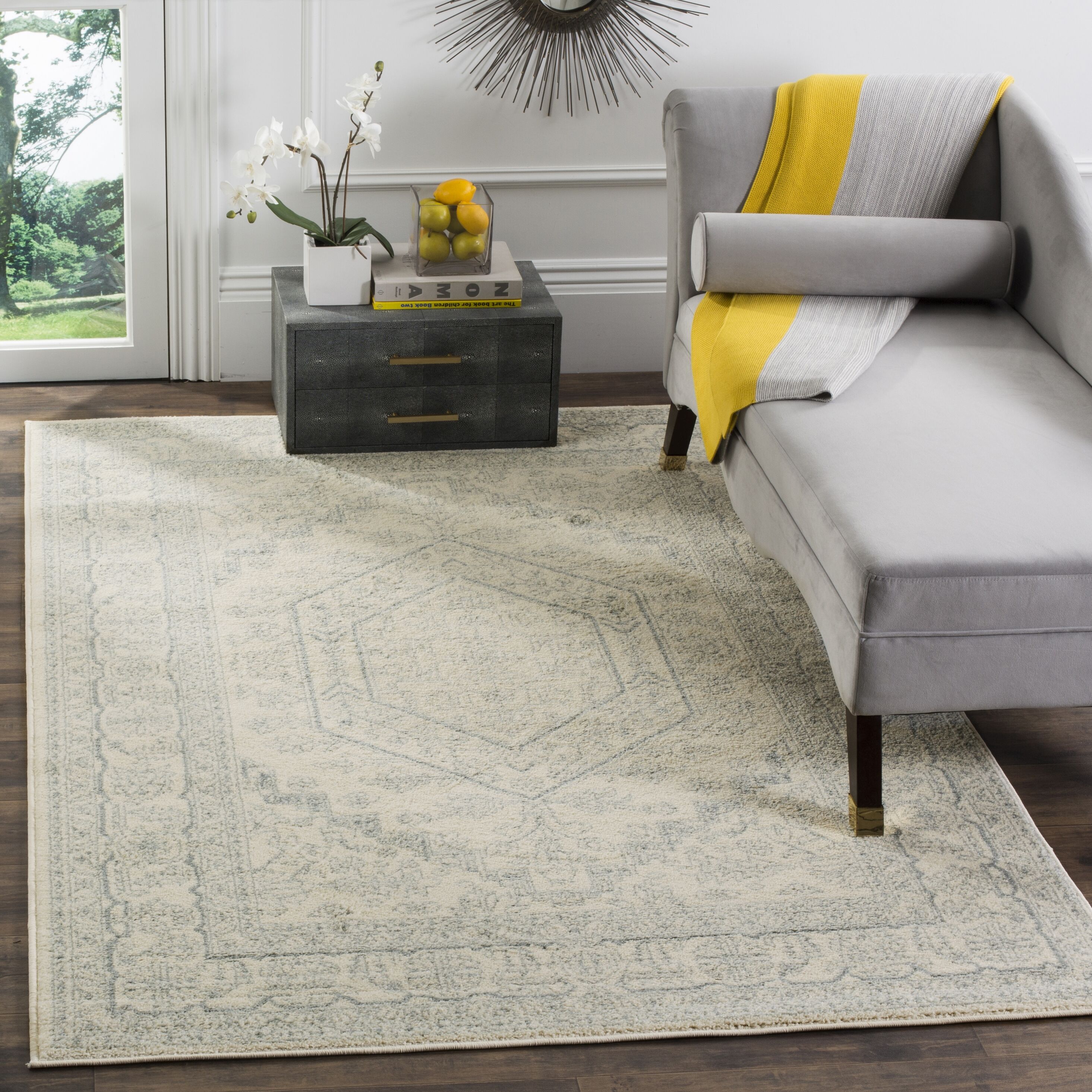 Safavieh ADR108S-4 Adirondack Herati 4 x 6 (ft) Loomed Polypropylene Ivory/Slate Rectangular Indoor Distressed/Overdyed Lodge Area rug