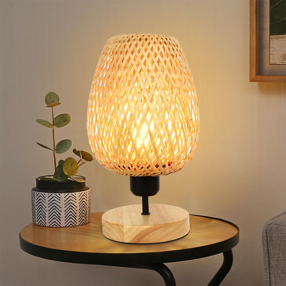 Depuley 11.41-in Bamboo Led, On/Off Switch Table Lamp with Wood Shade ...