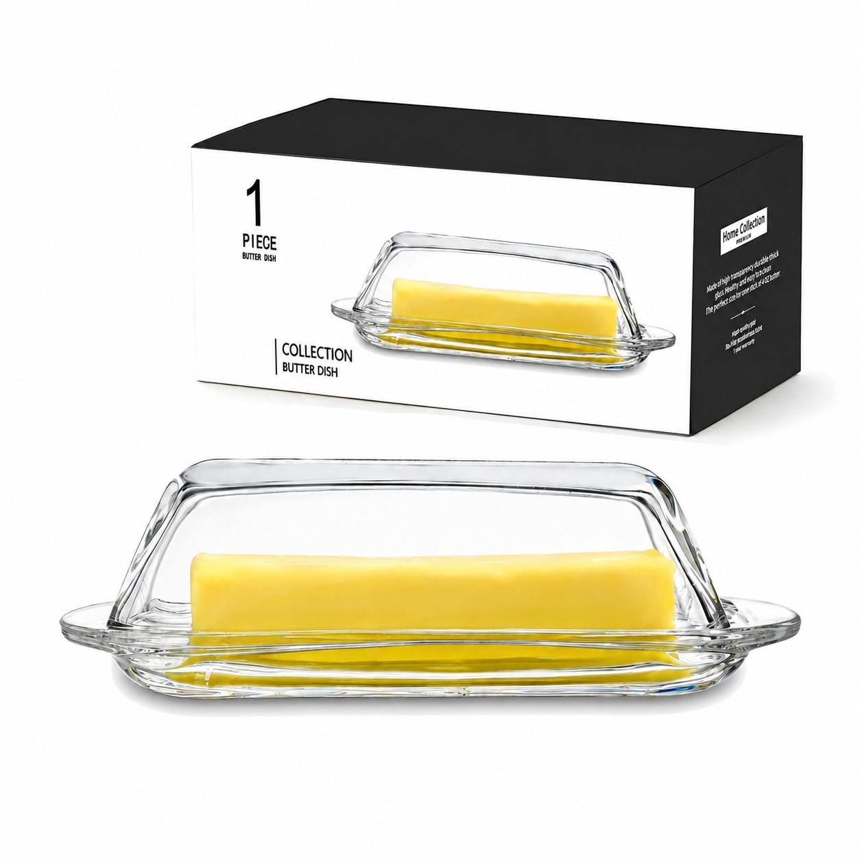 Linder Group Inc Glass Butter Dish with Lid for Countertop Elegant Clear Crystal Butter Holder Tray for One Stick East Coast Dishwasher Safe Vintage Design