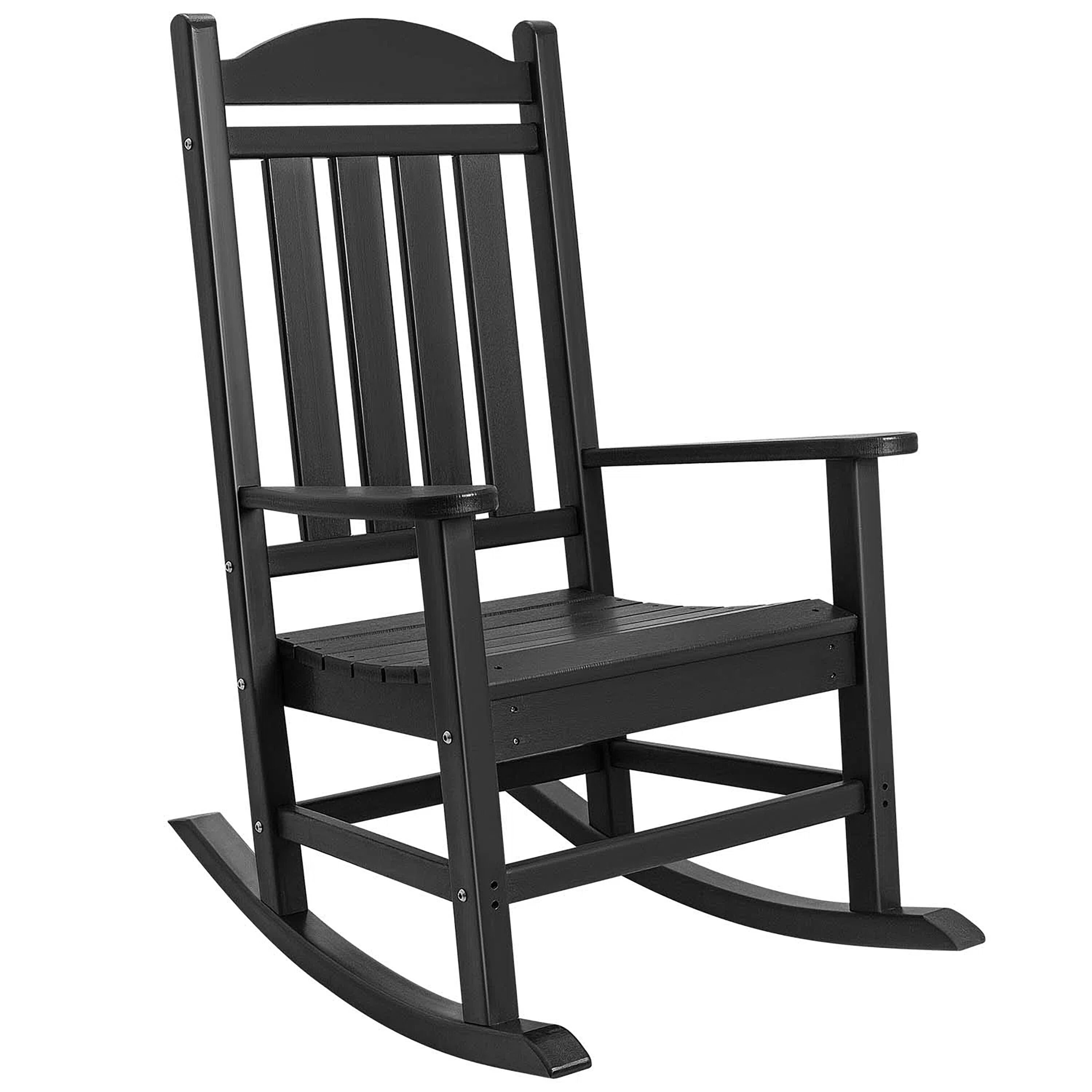 Vineego LS-PC220R0 Rocking Plastic Chair Black Wood Frame Rocking Chair with Slat Seat