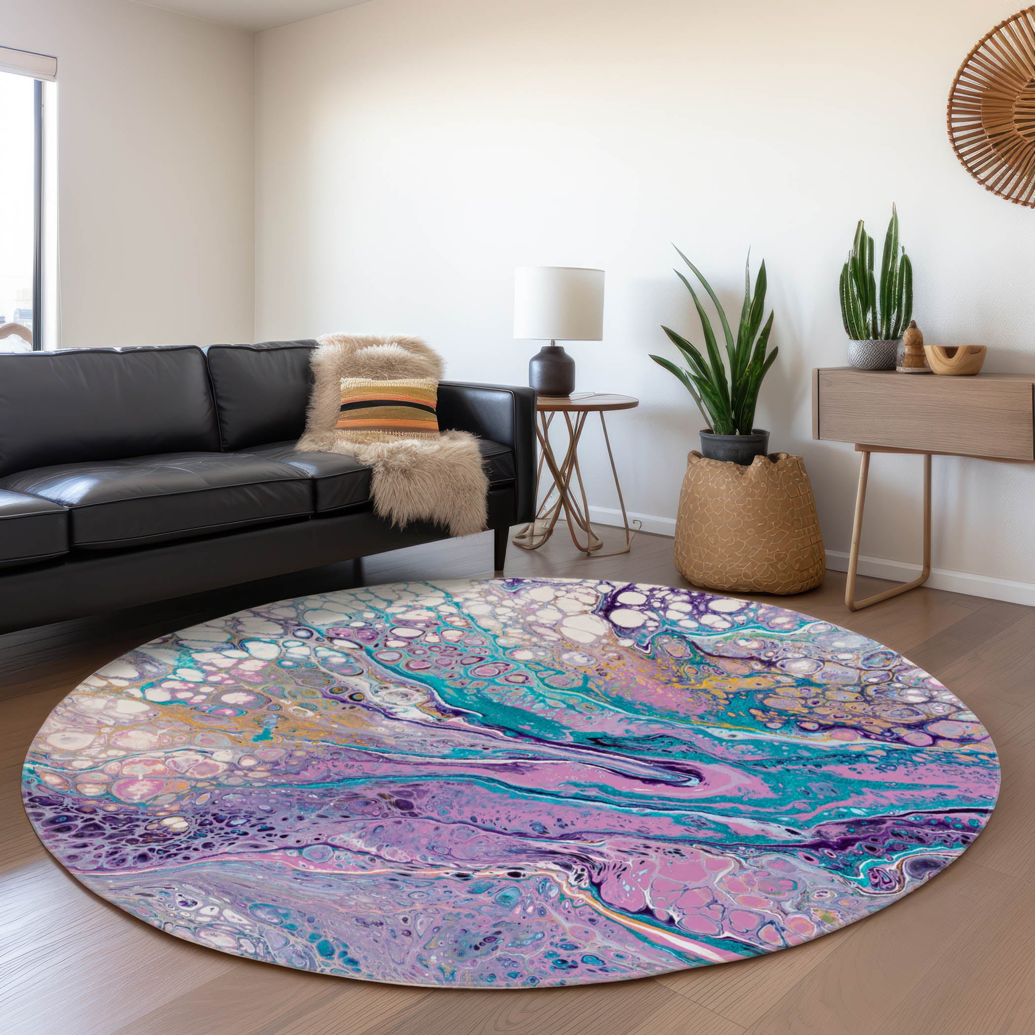 Addison Rugs AMF64PE8RO Mayfield AMF64PE 8 x 8 (ft) Loomed Polyester Periwinkle Round Indoor Abstract Machine washable Area rug
