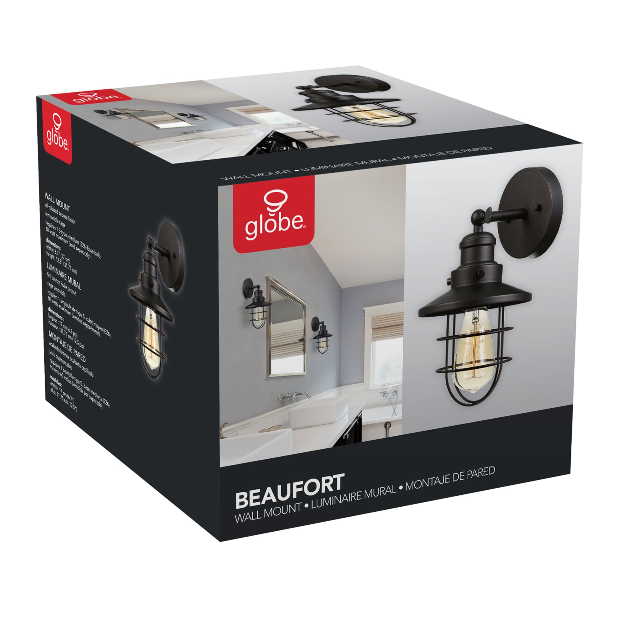 Beaufort Dark Bronze Industrial Wall Sconce with Cage Shade