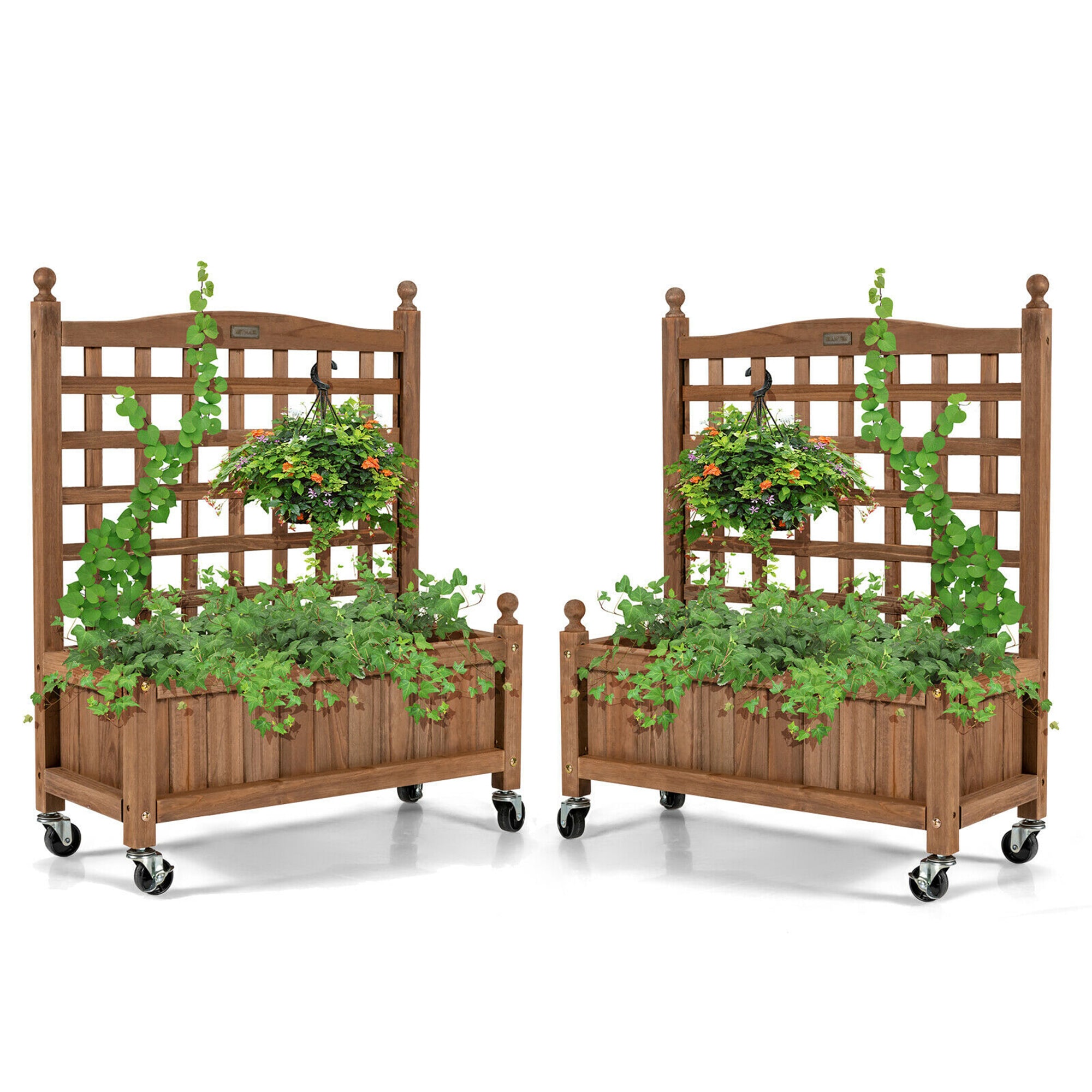 Costway LWS00602 11-in W x 25-in L x 32.5-in H Natural Wood Raised Planter Box