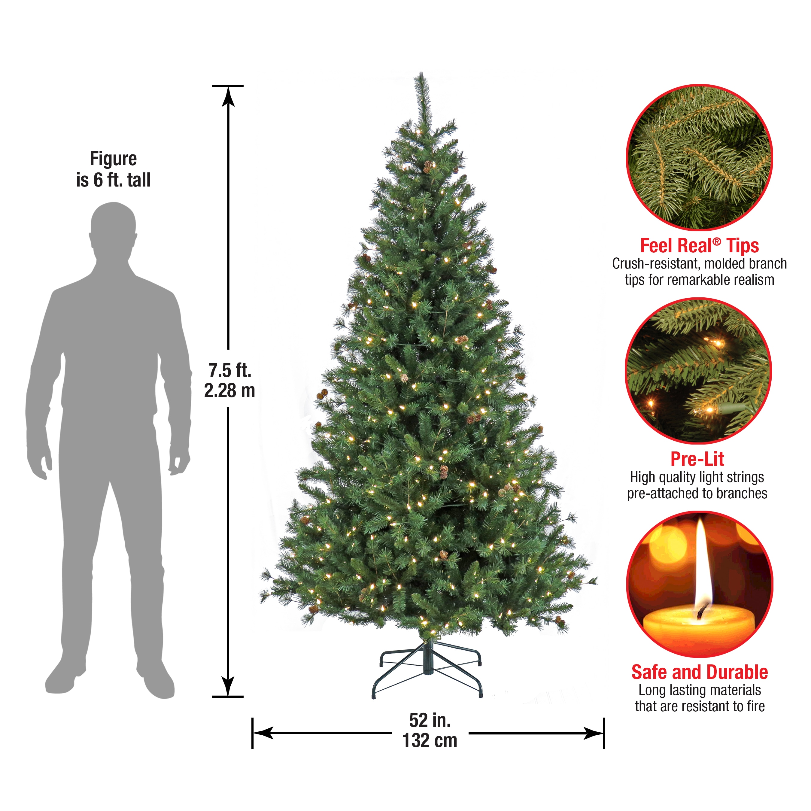 National Tree Company Cedar Spruce 7.5-ft Pre-lit Artificial Christmas ...