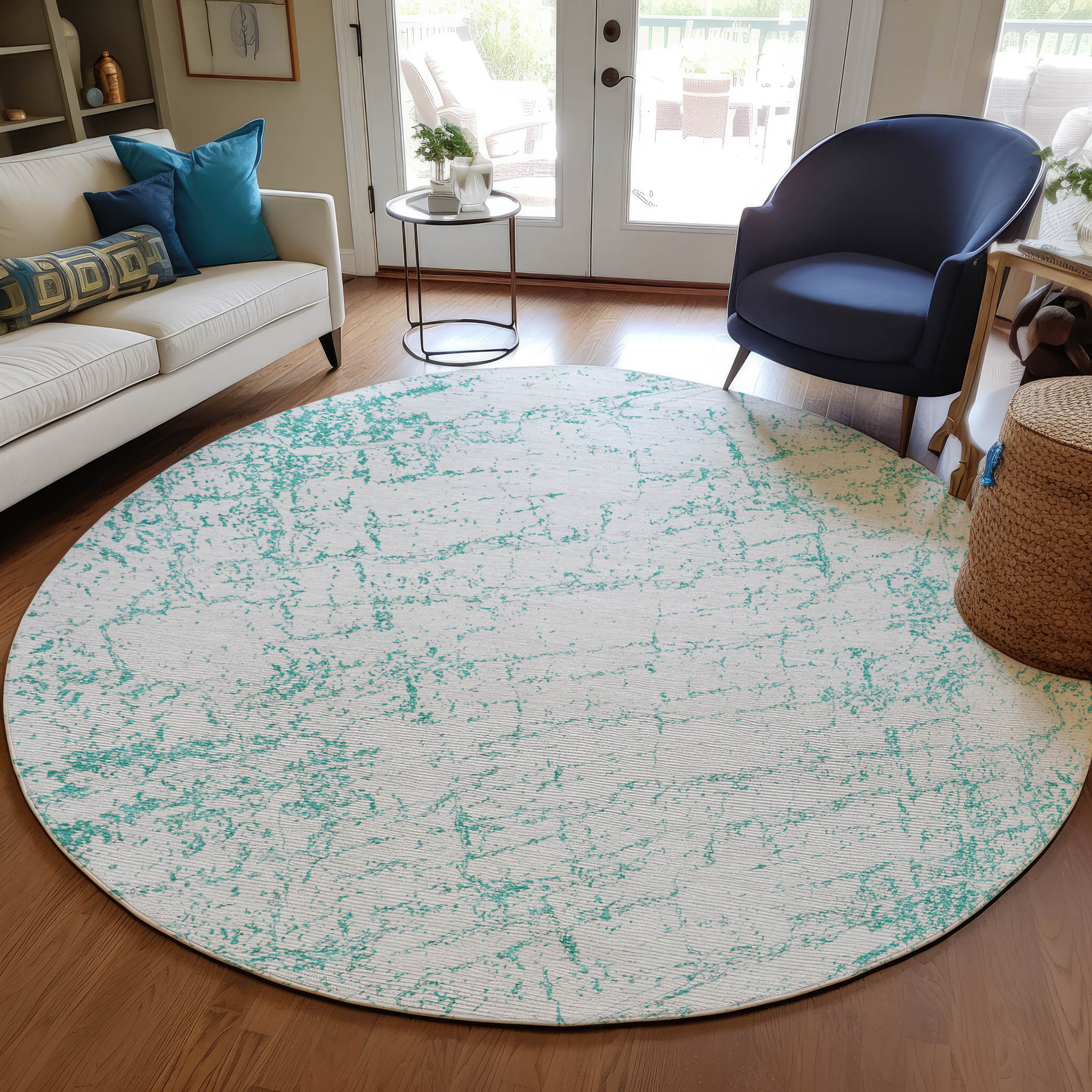 Addison Rugs ACN606TE8RO Chantille ACN606TE 8 x 8 (ft) Polyester Teal Round Indoor/Outdoor Abstract Machine washable Area rug