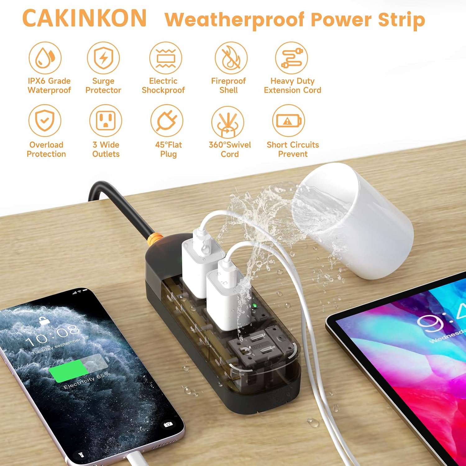 LENCENT Outdoor Weatherproof Power Strip with 10 Ft Extension Cord 3 AC ...