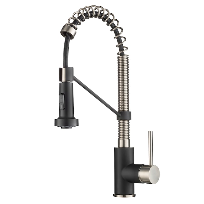 Kraus Bolden Spot Free Stainless Steel/Matte Black 1-Handle Deck-Mount Pull-Down Handle Kitchen Faucet