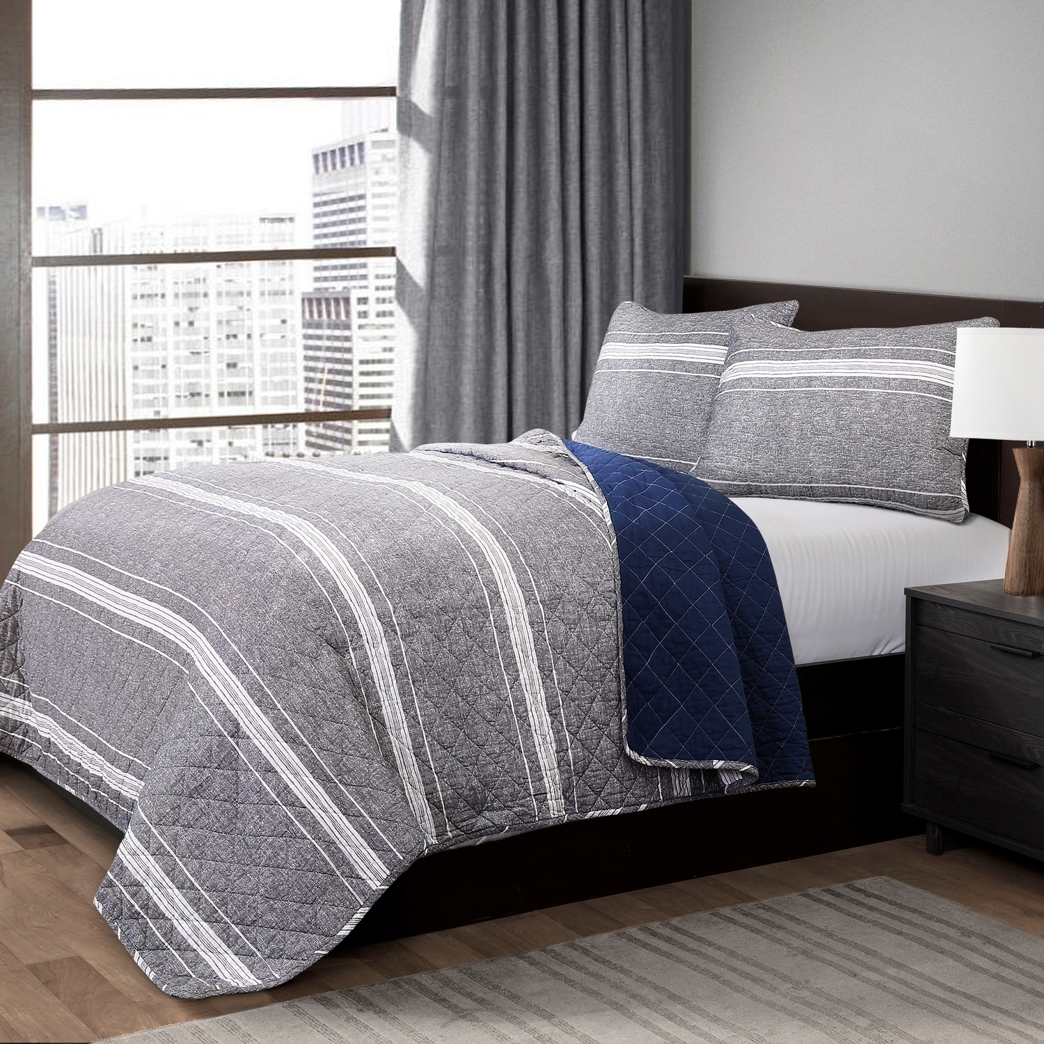 Lush Decor 16T002280 Gray Geometric Full/Queen Quilt Cotton