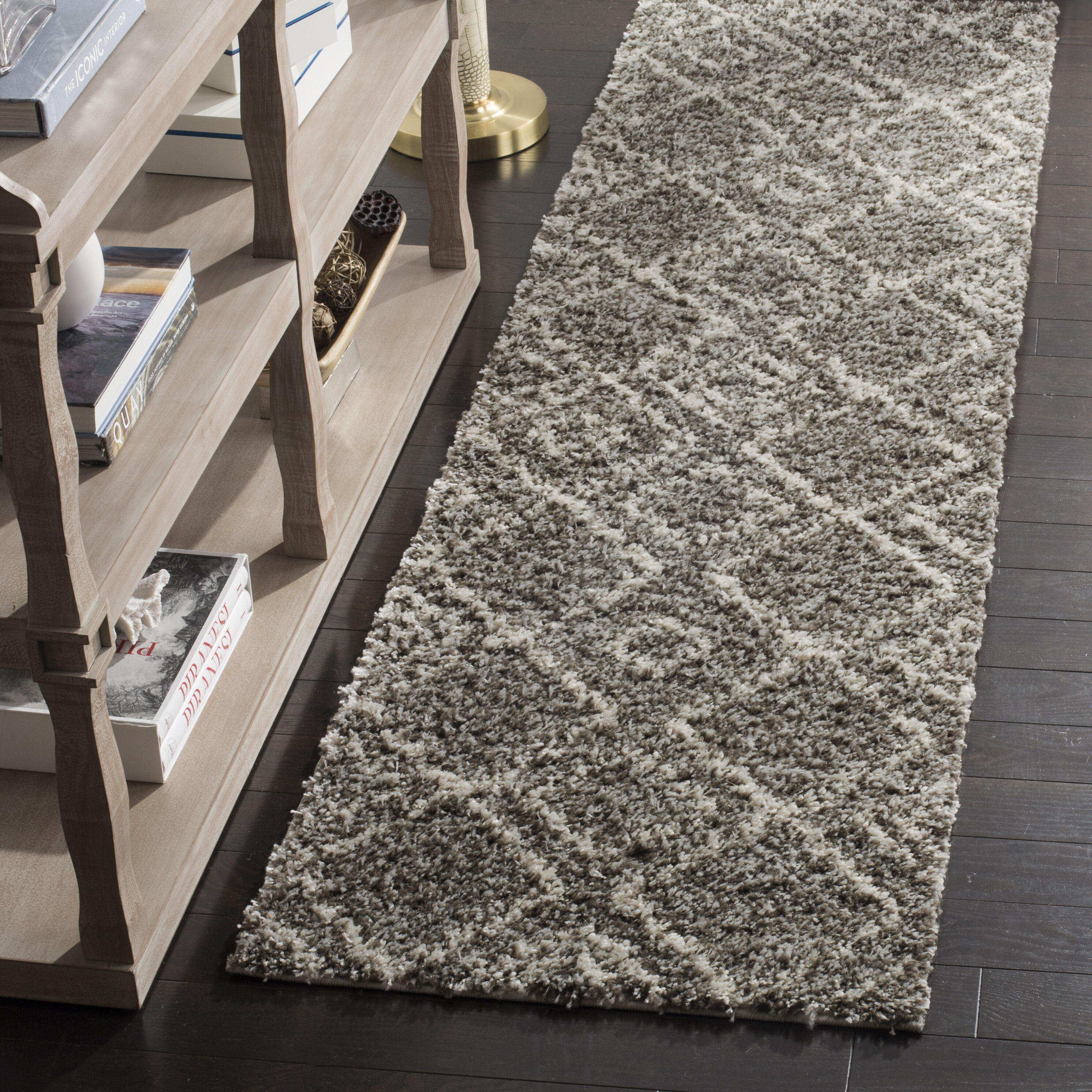 Safavieh ASG744B-210 Arizona Nettie Shag 2 x 10 (ft) Loomed Polypropylene Brown/Ivory Rectangular Indoor Geometric Mid-Century Modern Runner rug
