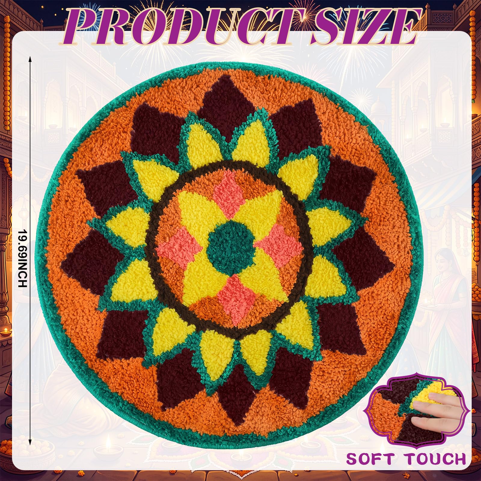 SenQWFa 20in Diwali Rangoli Mat with Lotus Floral Design for Indian ...
