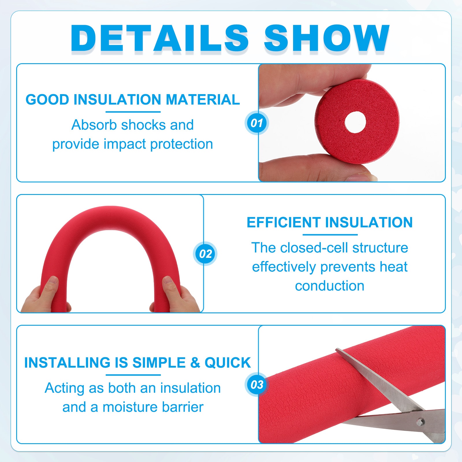 PATIKIL Pipe Insulation Foam Tube 3/8inch (10mm) ID x 3.3Ft x 0.59inch ...