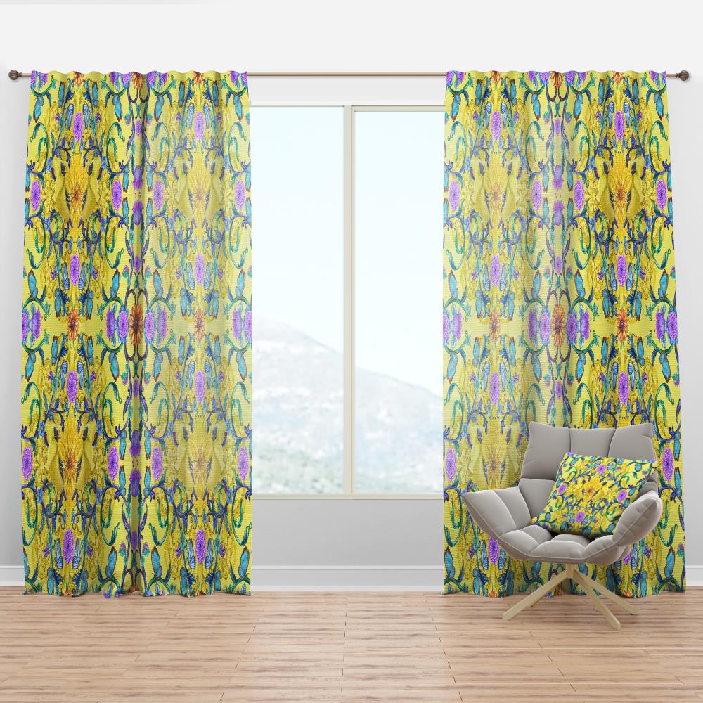Designart CTN18728-52-95 95-Inches Yellow Floral Room darkening Thermal lined Rod pocket Single curtain panel