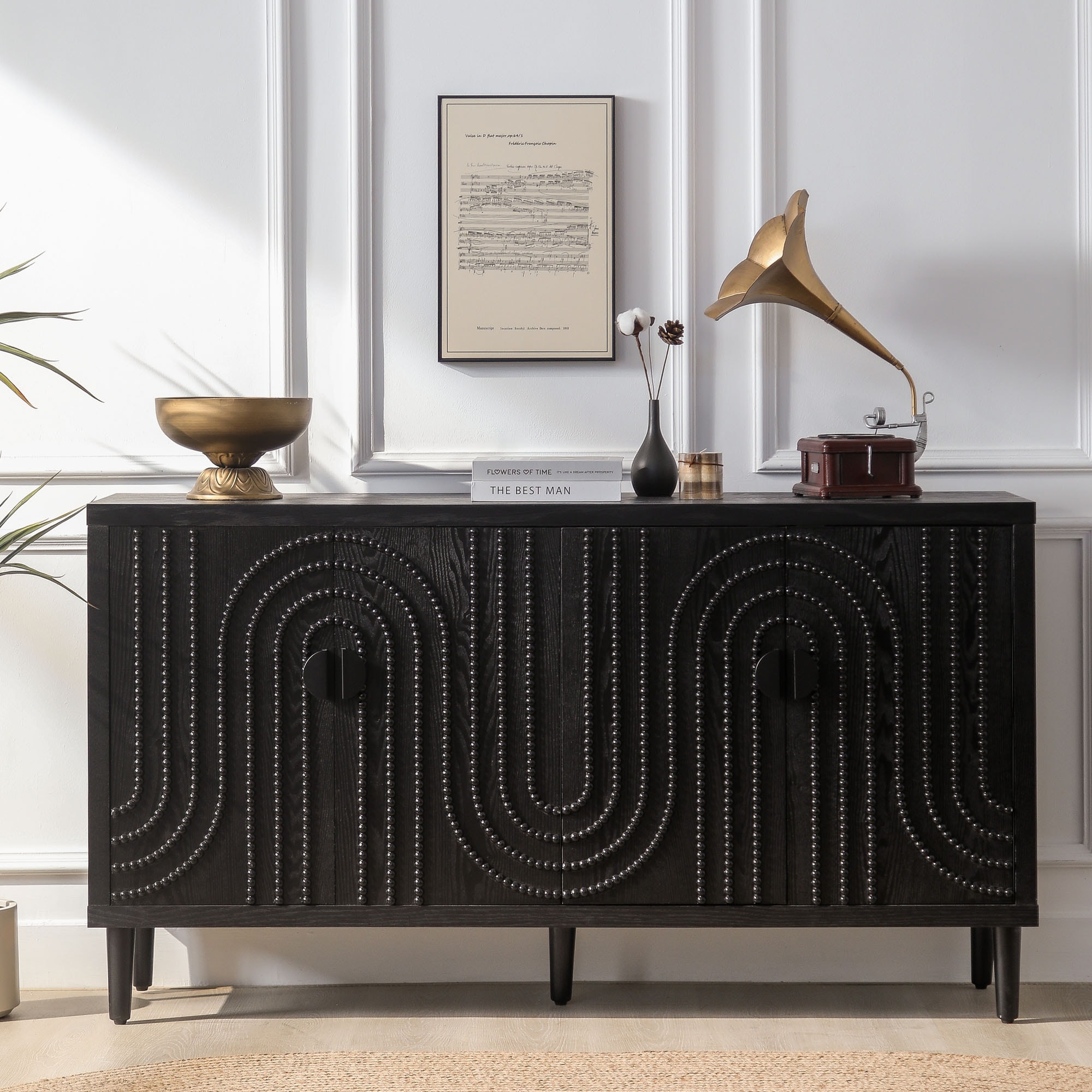 Dexmalle -  Black Accent Cabinet with Decorative Nailhead Accents