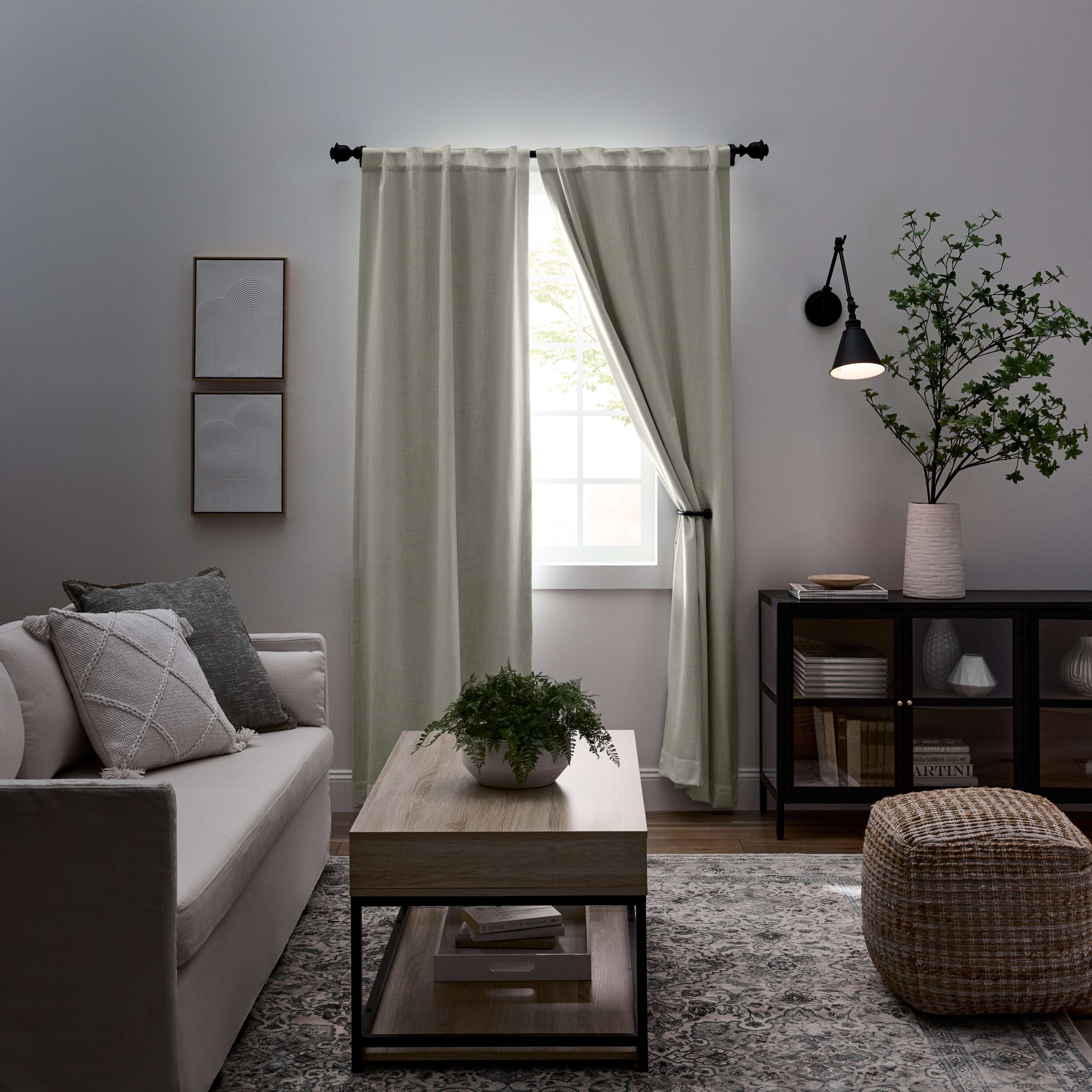 allen + roth 36030 84-in Ivory Blackout Interlined Back tab Curtain panel pair