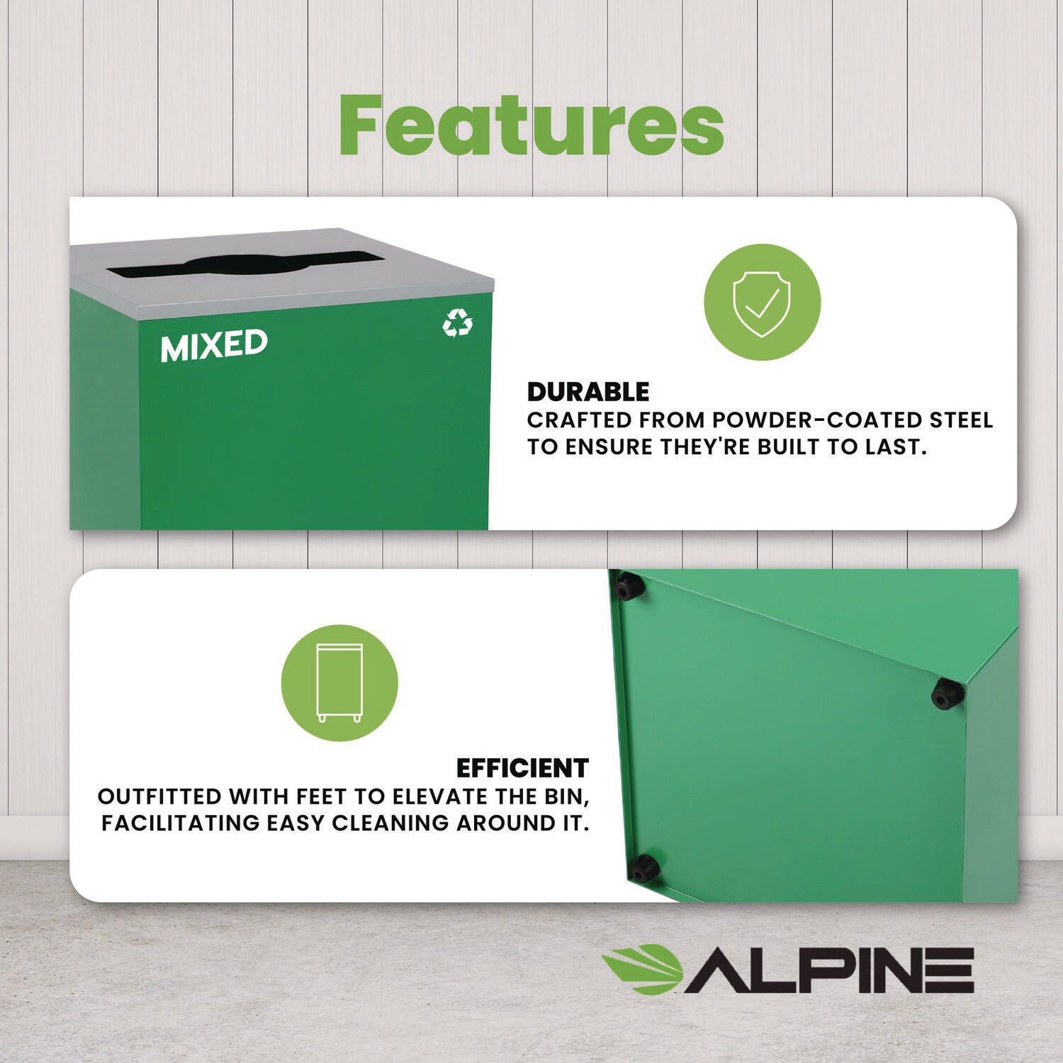 Alpine Industries ESNALH4450KITGRNMM Recycling-Bins - View #2