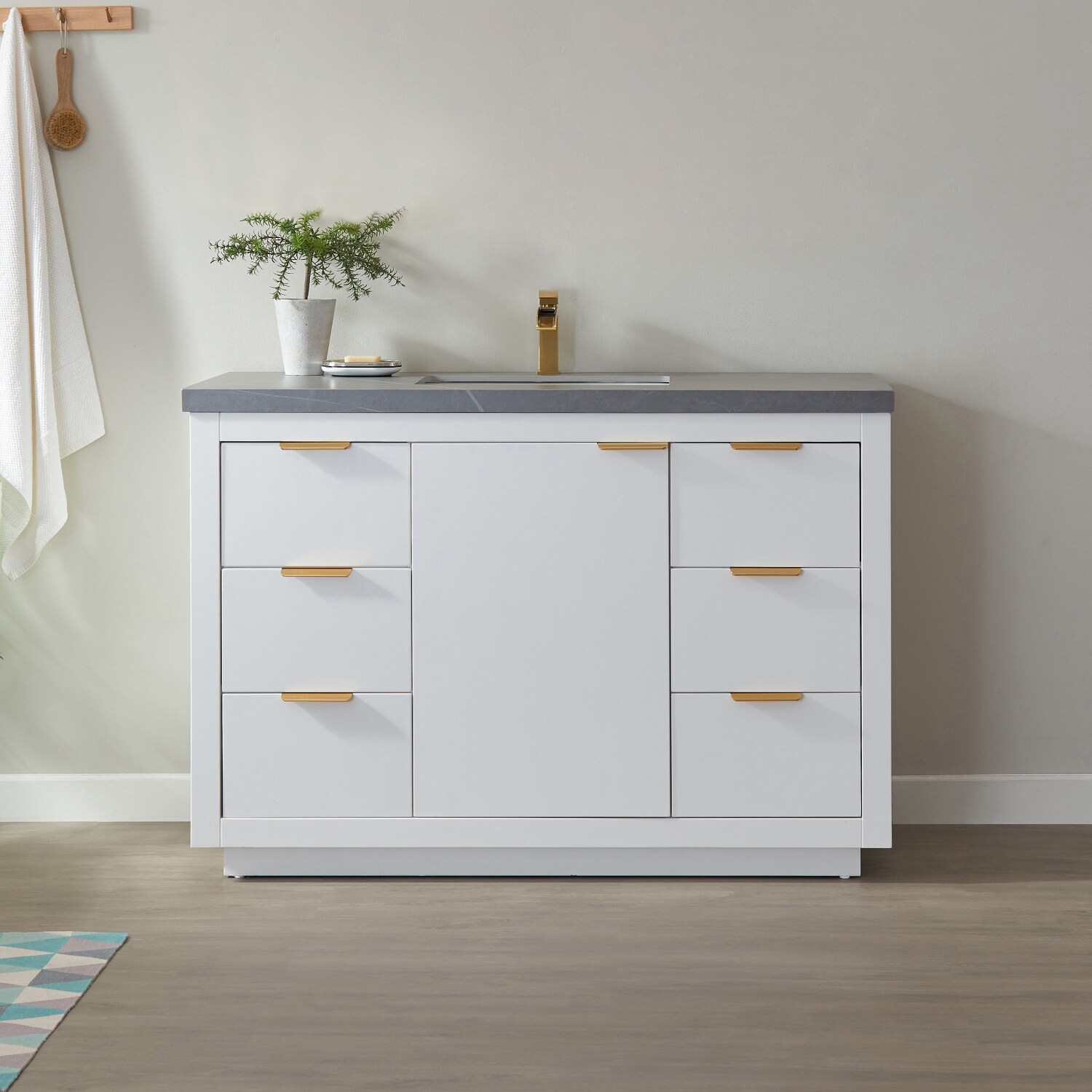 Vinnova 701548-WH-ALB-NM Leiza 48-in White Undermount Single sink Bathroom Vanity with Gray Sintered stone Top