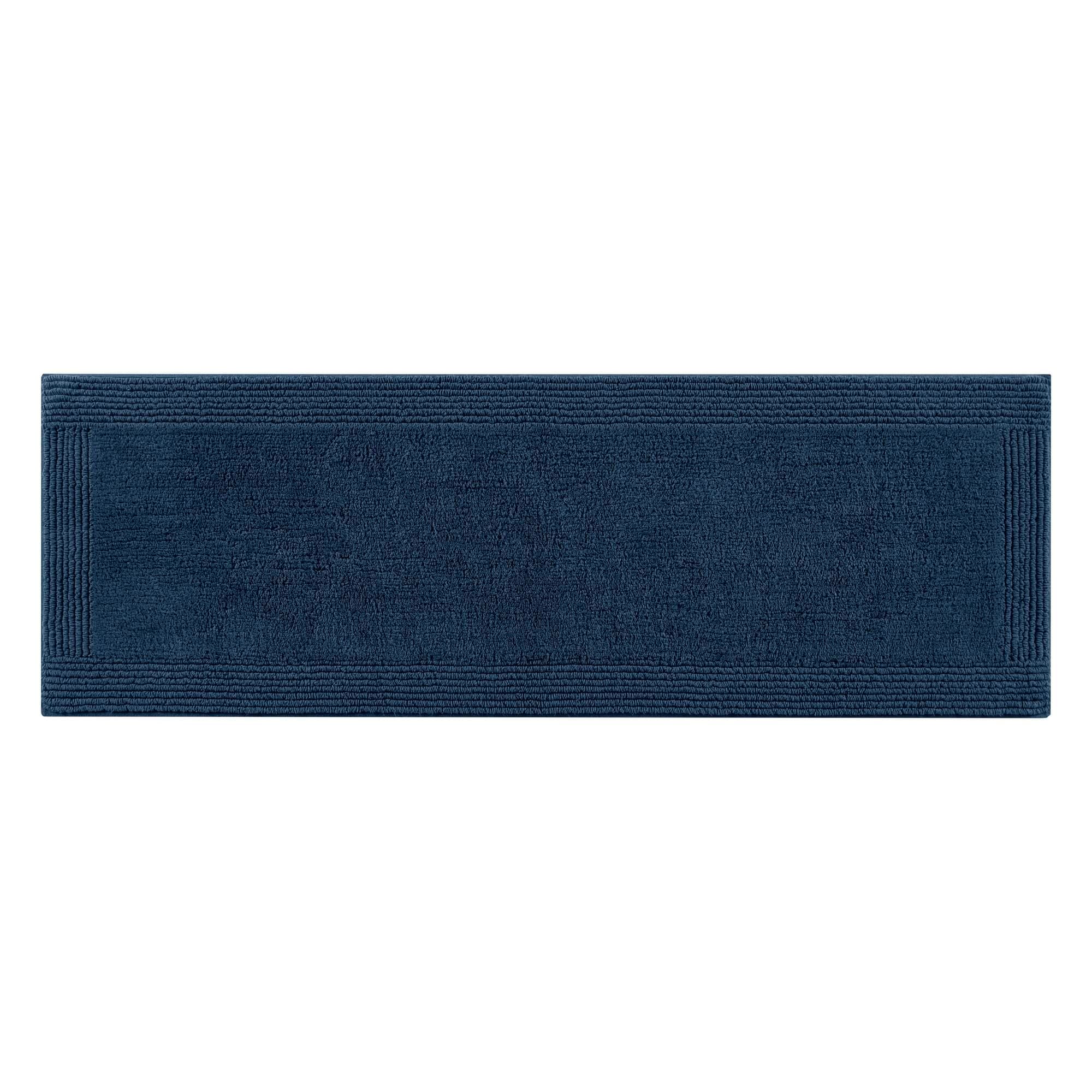 Gloweer 72-in x 24-in Navy Blue Cotton Tufted 3000 GSM Reversible Bath Rug Bath Mat Quick Dry