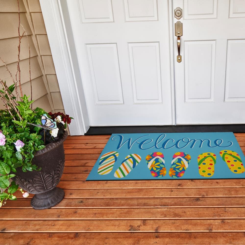 Mohawk Home B1014-18635-18X30 1-1/2-ft x 2-1/2-ft Blue Recycled Rubber Rectangular Indoor or Outdoor Decorative Summer Door Mat