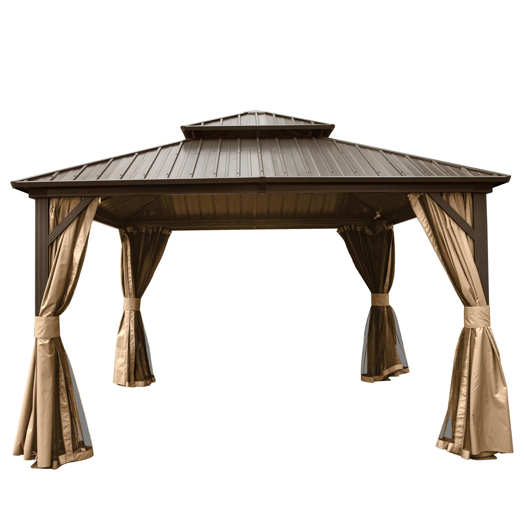 Forclover DASE-1650S07 12-ft x 12-ft Brown Square Gazebo with Hardtop Aluminum Roof (Screen Included)