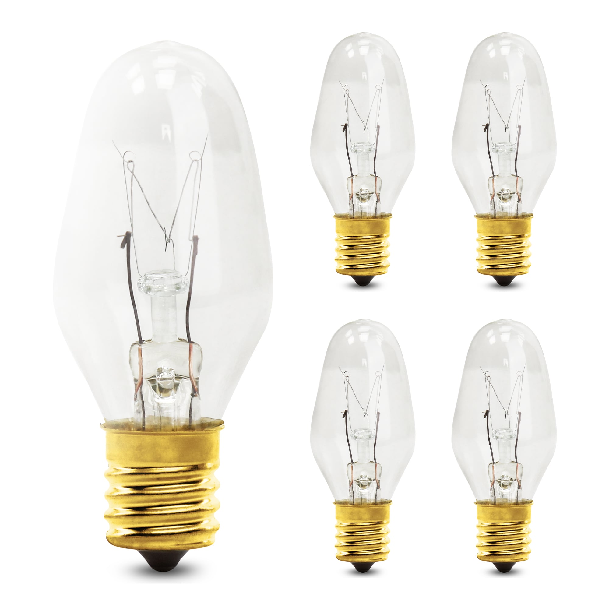 Feit Electric BP7C7/4/RP 7 -Watt EQ C7 Soft white Candelabra base (E-12) Dimmable Incandescent Specialty Light Bulb 4 -Pack