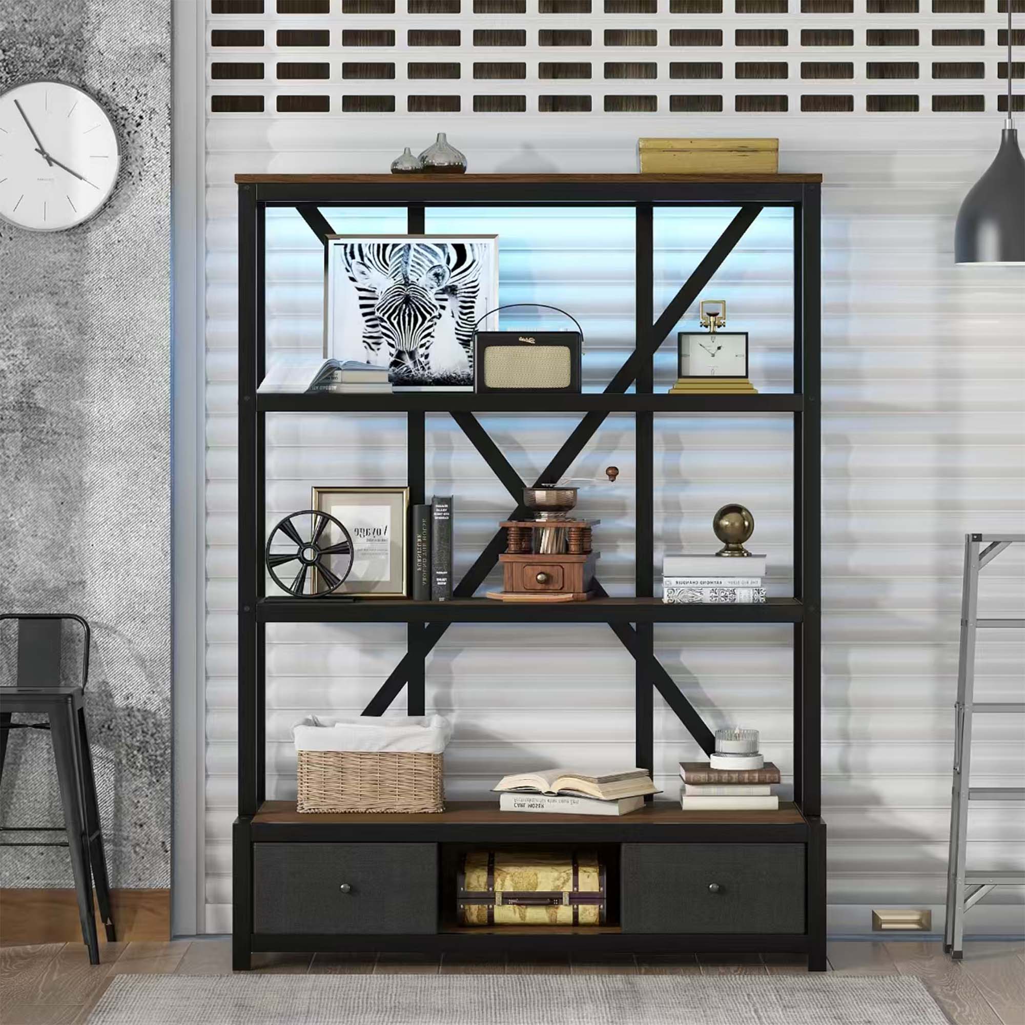 Sunrinx MG11-OF-02 Walnut Metal 3 -Shelf Bookcase ( 51.18-in W x 66.93-in H x 15.75-in D ) Finished