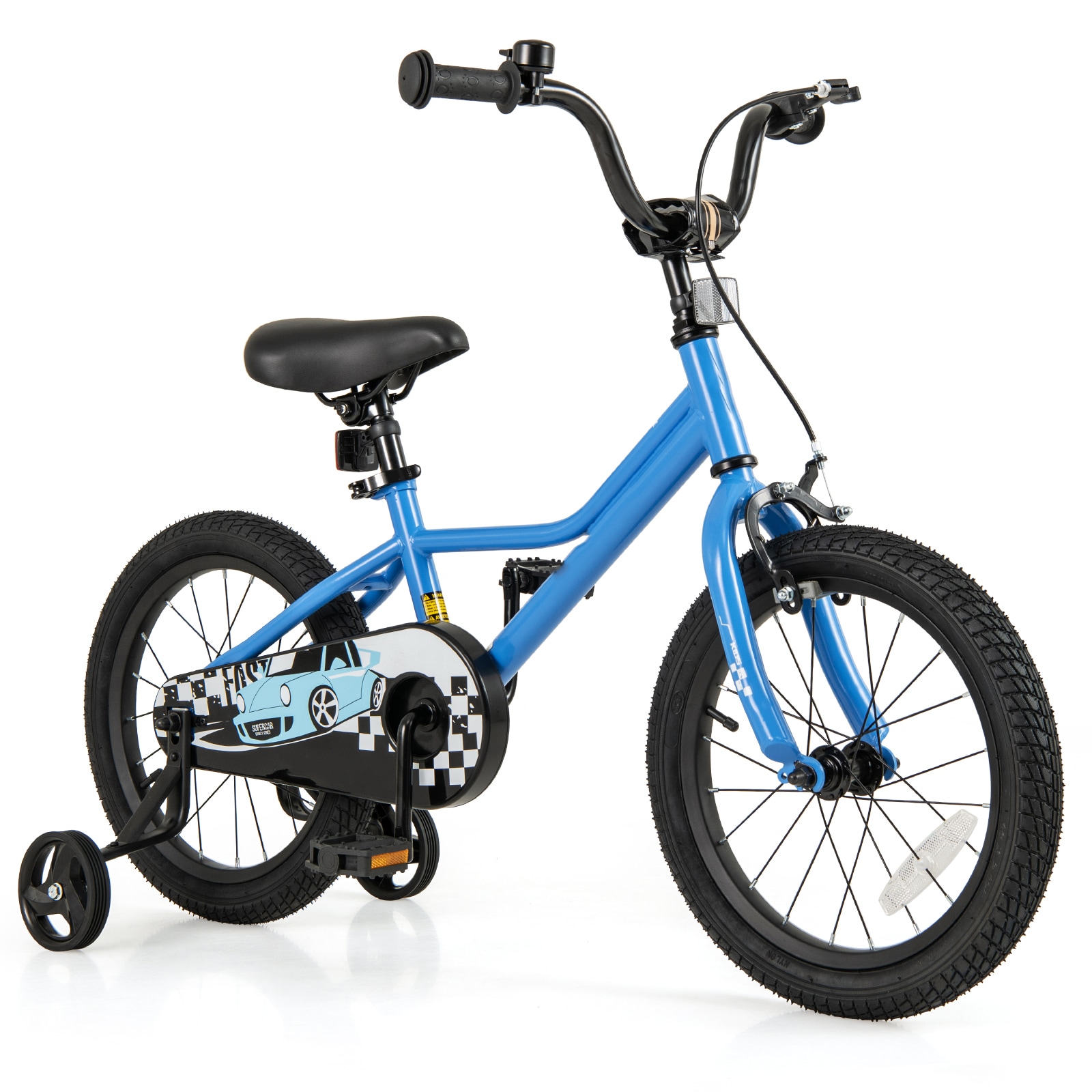 Slickblue 16 Inch Navy Kids Bike with Training Wheels and Adjustable Seat and Handlebars for Park or Playground Riding