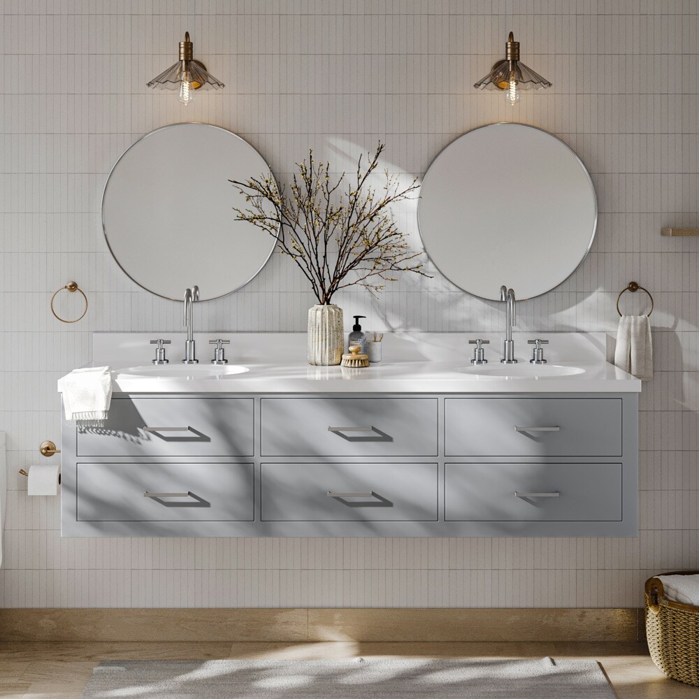 ARIEL W073DWQOVOGRY Hutton 73-in Grey Undermount Double Sink Floating Bathroom Vanity with White Quartz Top