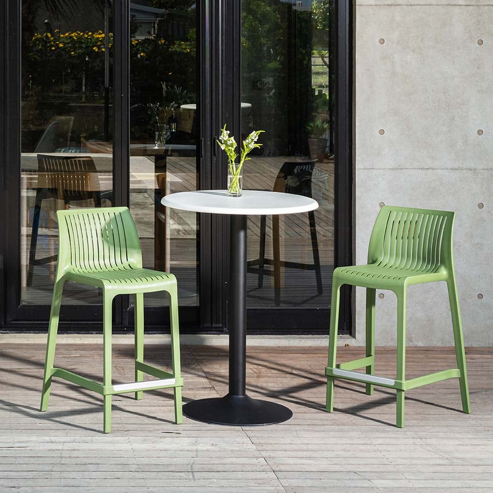 Lagoon 7203VD-BCLGS Milos Set of 2 Stackable Olive Green Resin Frame Stationary Counter-height Chair with Slat Seat
