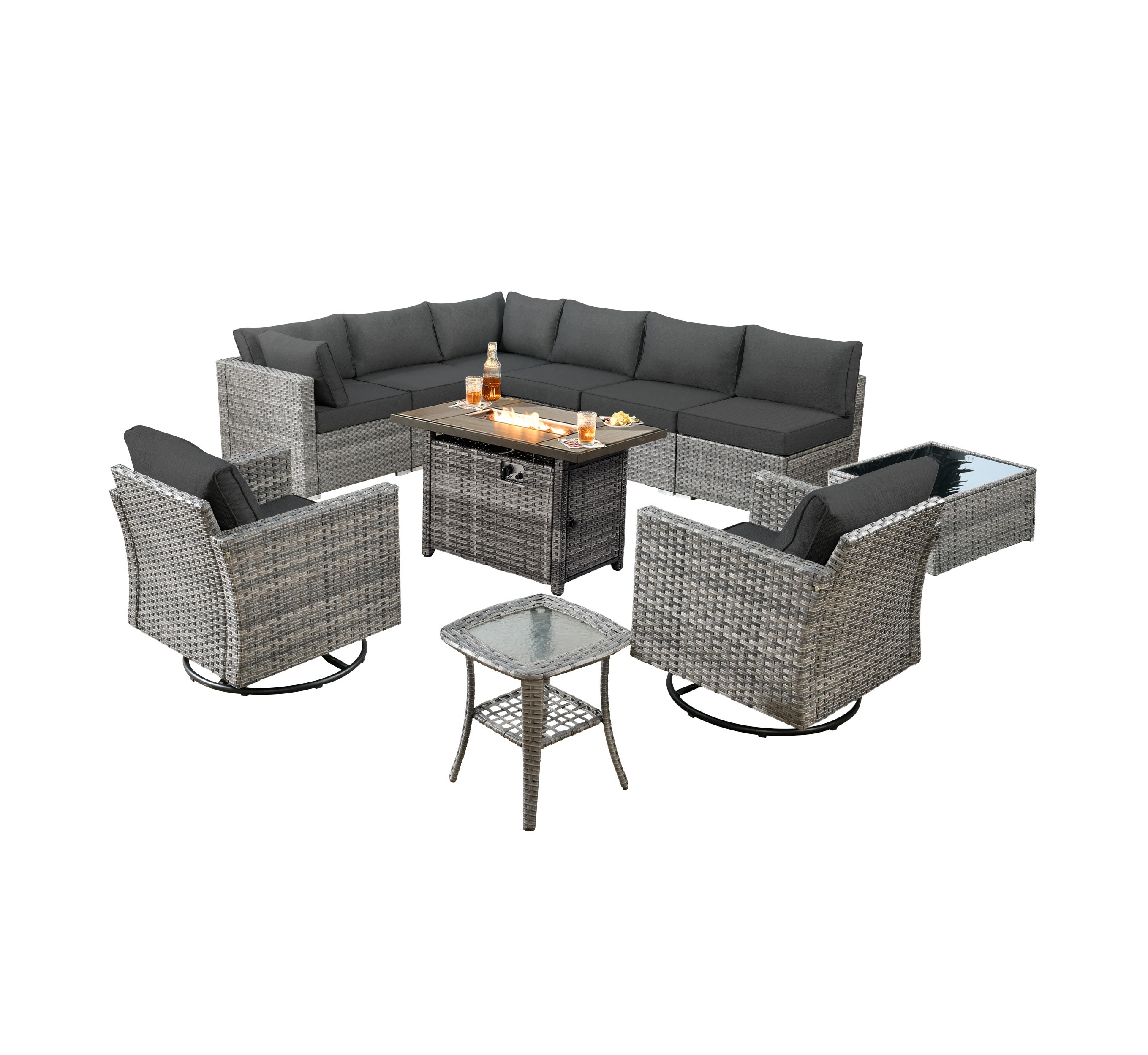 weaxty DCFPRRSGRS3011 11-Piece Rattan Patio Conversation Set with Blue Cushions