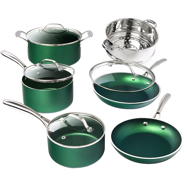 GraniteStone Diamond GraniteStone Diamond Emerald Green 13.97-in Aluminum  Cookware Set with Lid in the Cooking Pans & Skillets department at