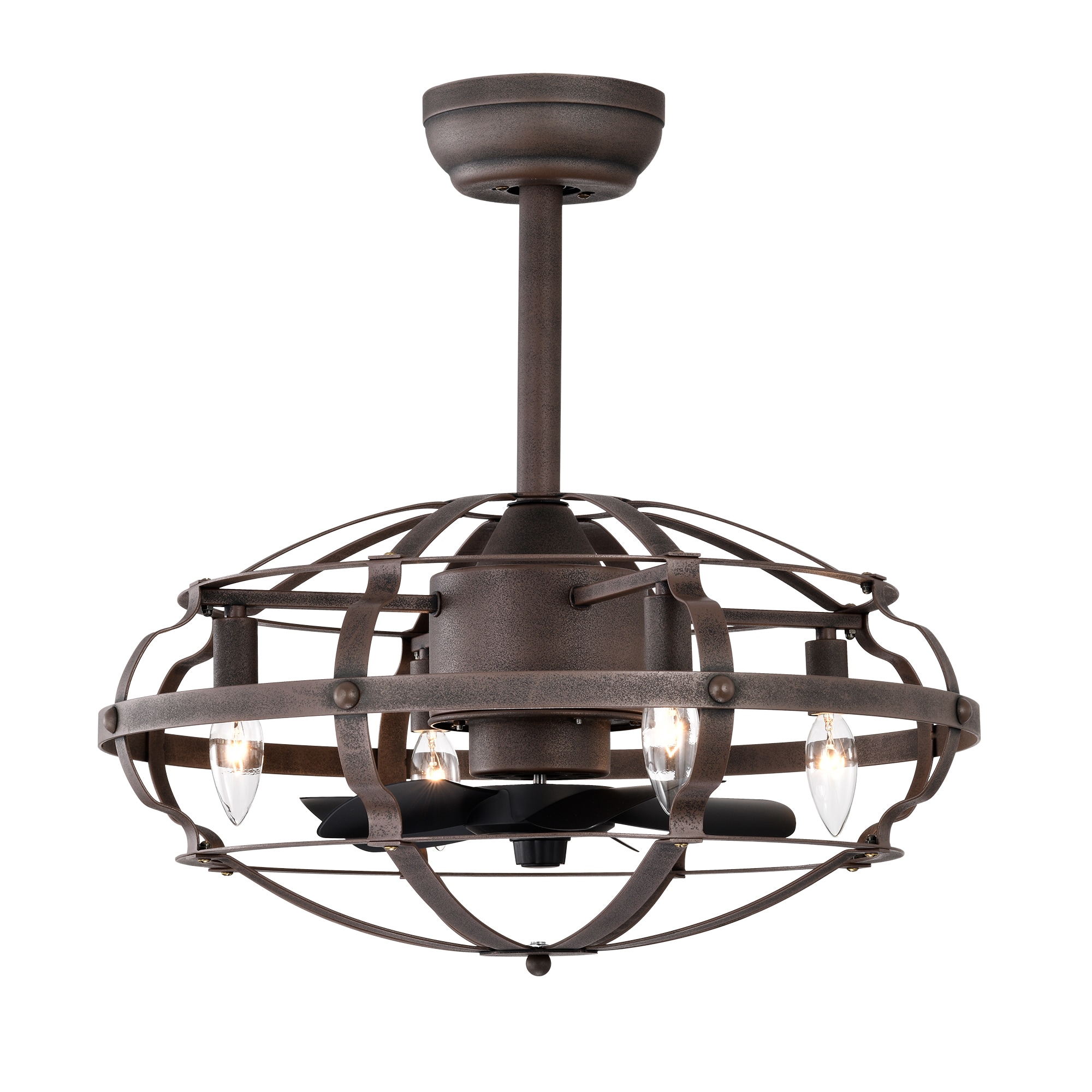 WOQWOQ 20.63in Caged Ceiling Fan with Lights AC Motor 3 Speed Reversible Remote Flush Mount Bedroom Living Room Rust Red