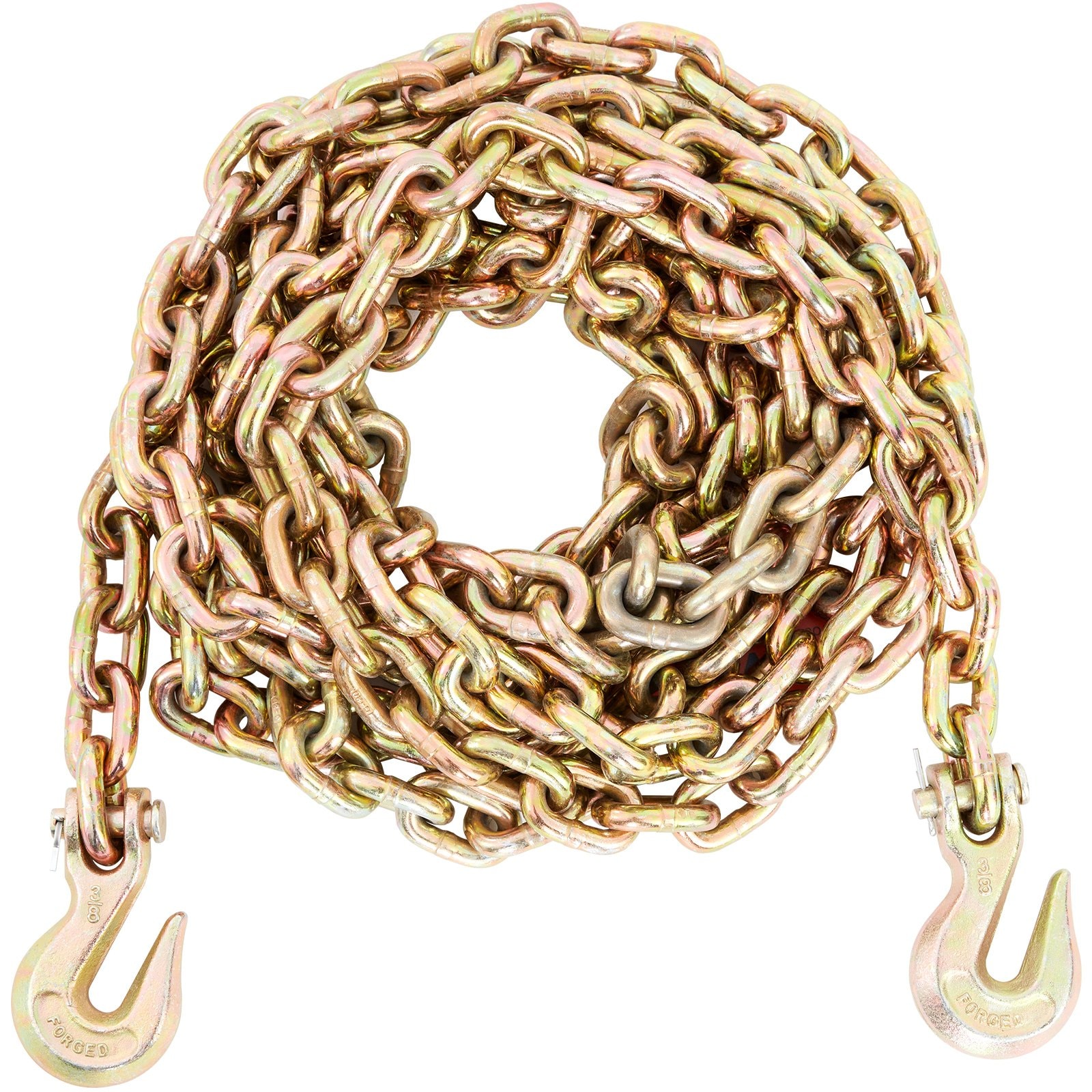 LOVMOR SF-H-T3342P311742 Transport Binder Chain 7100lbs Working Load Limit 3/8x20in G80 Tow Chain Tie Down with Grab Hooks DOT Certified Galvanized Coating Manganese Steel for Dock Factory Construction Site 2 Pack