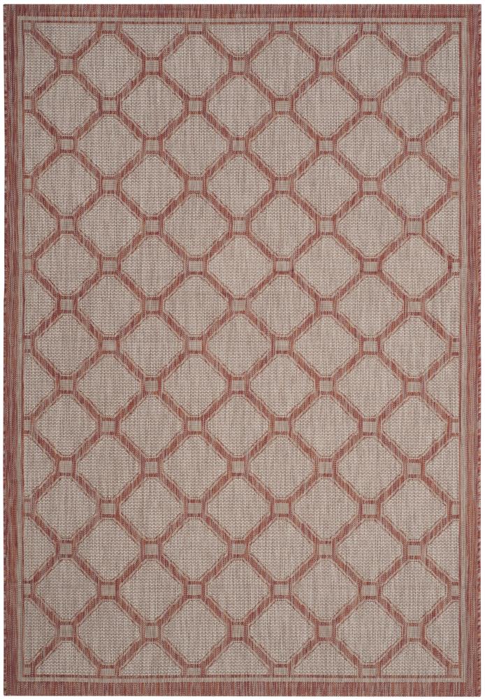 Elegant Red & Beige Rectangular Easy-Care Outdoor Rug