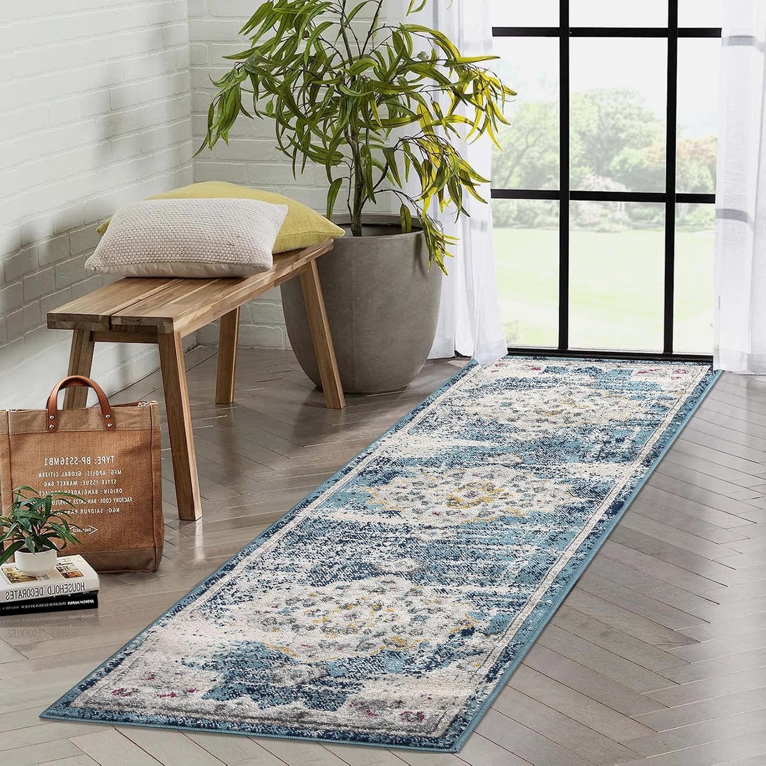 Qeetex WWJ-PHO-122UFDXE Runner Rug 2x8 Hallway Runner Rug Medallion Vintage Rug Soft Plush Thick Kitchen Rug Non-Slip Stain-Resistant Carpet Vintage Vintage Rug for Kitchen Entryway Laundry Bedroom