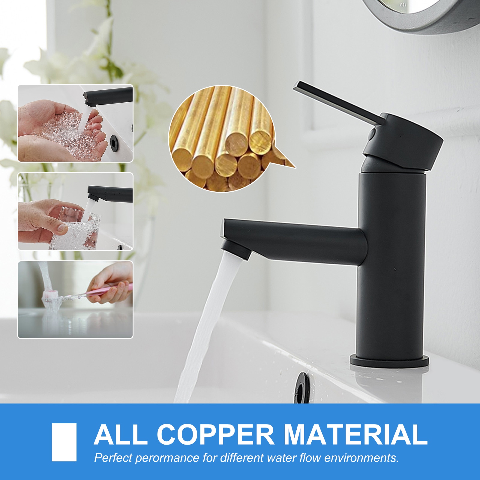 Matte Black Stainless Steel Single-Handle Bathroom Faucet